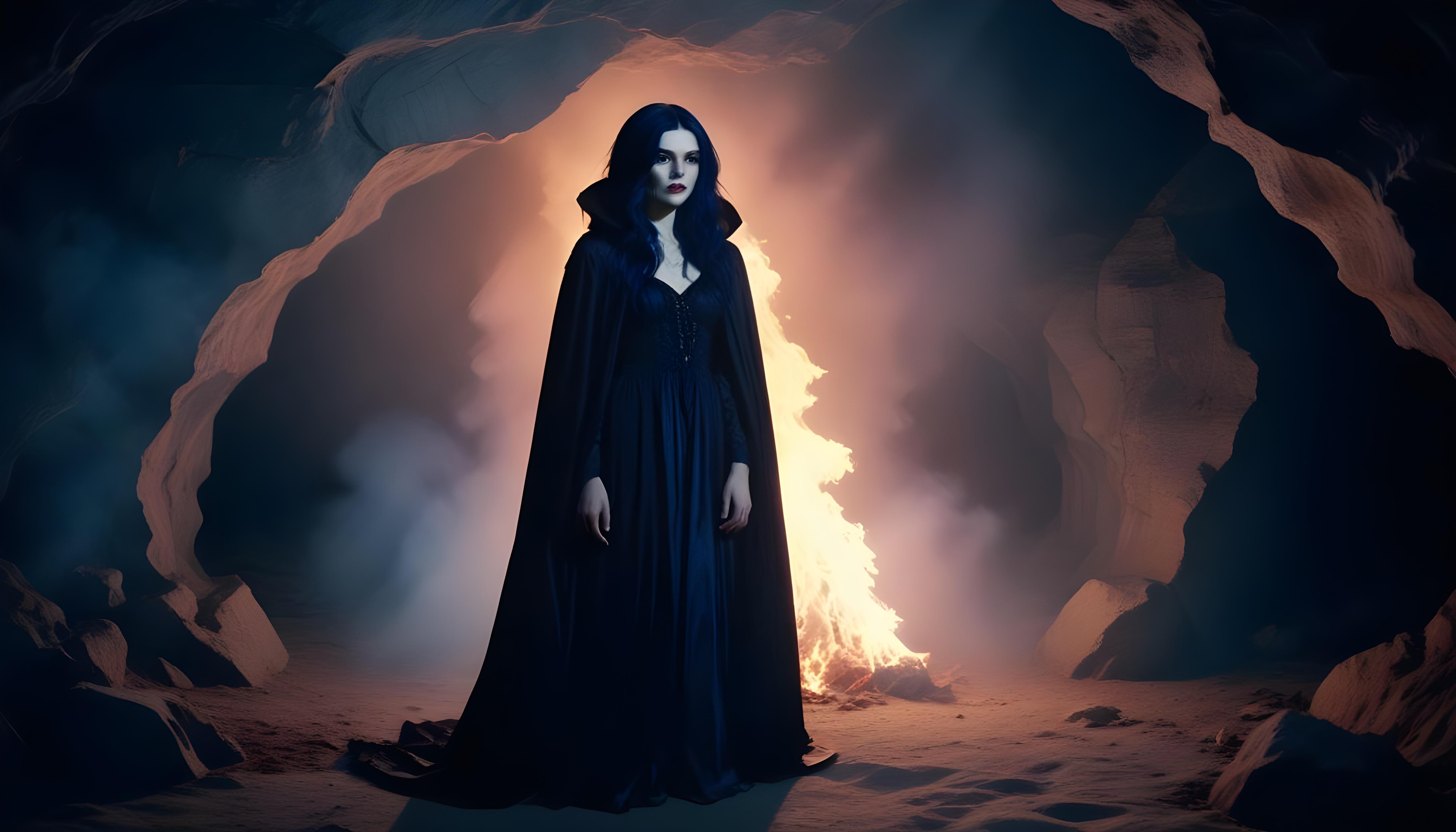 Mystical Vampire Queen Holding Red Rose in Dark Fantasy Gothic Setting