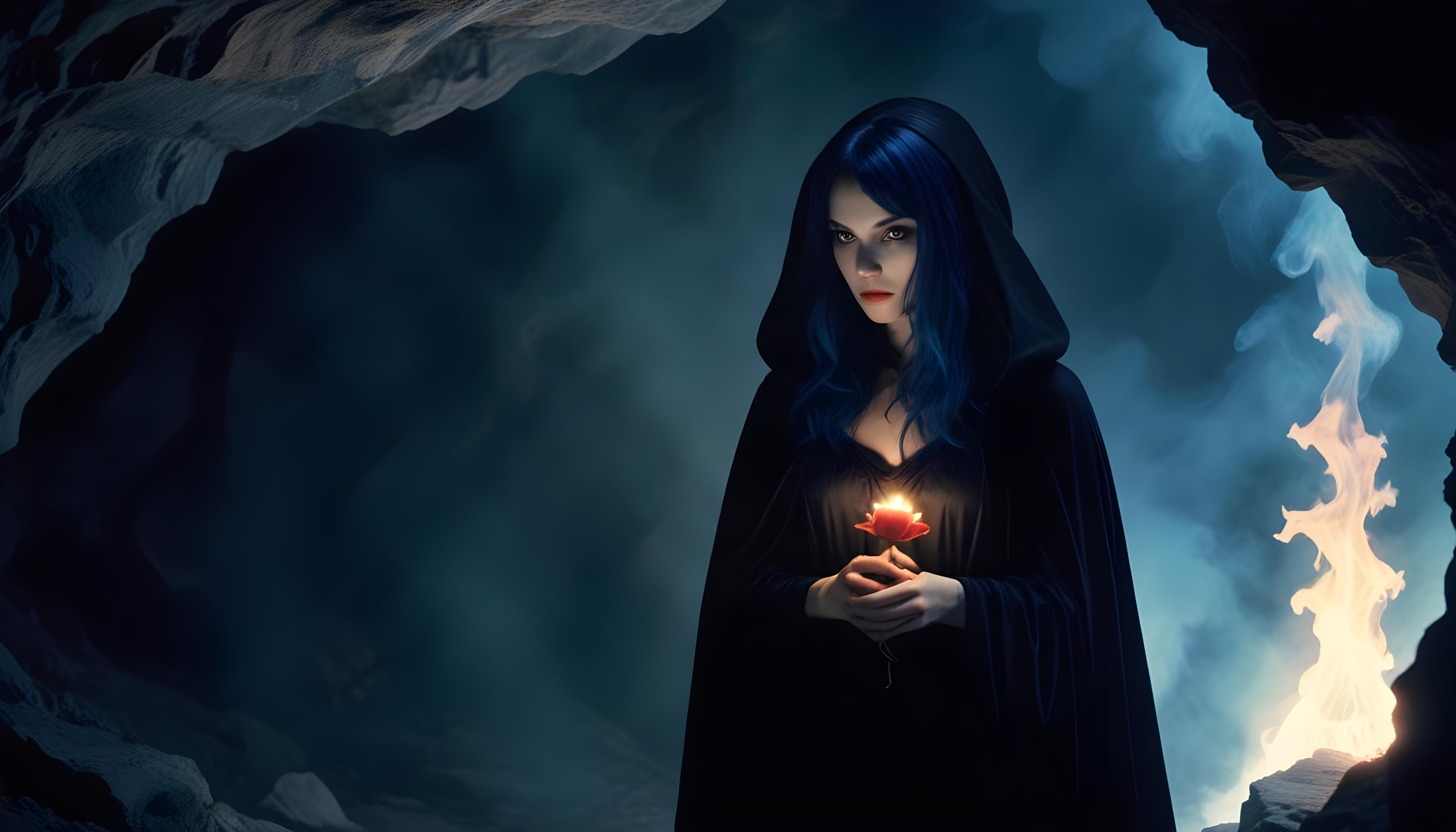 Mystical Vampire Queen Holding Red Rose in Dark Fantasy Gothic Setting