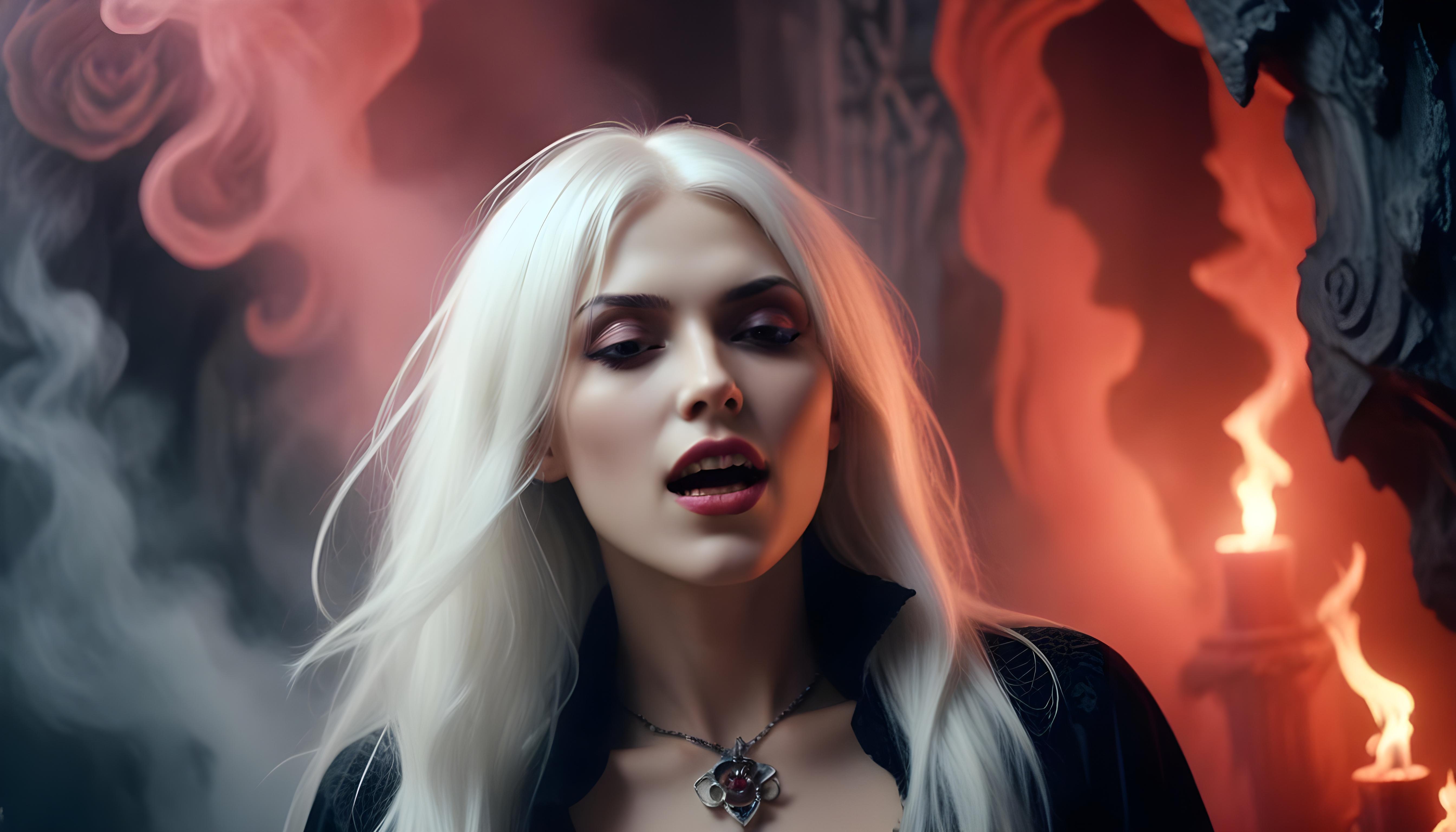 Mystical Vampire Queen Holding Red Rose in Dark Fantasy Gothic Setting
