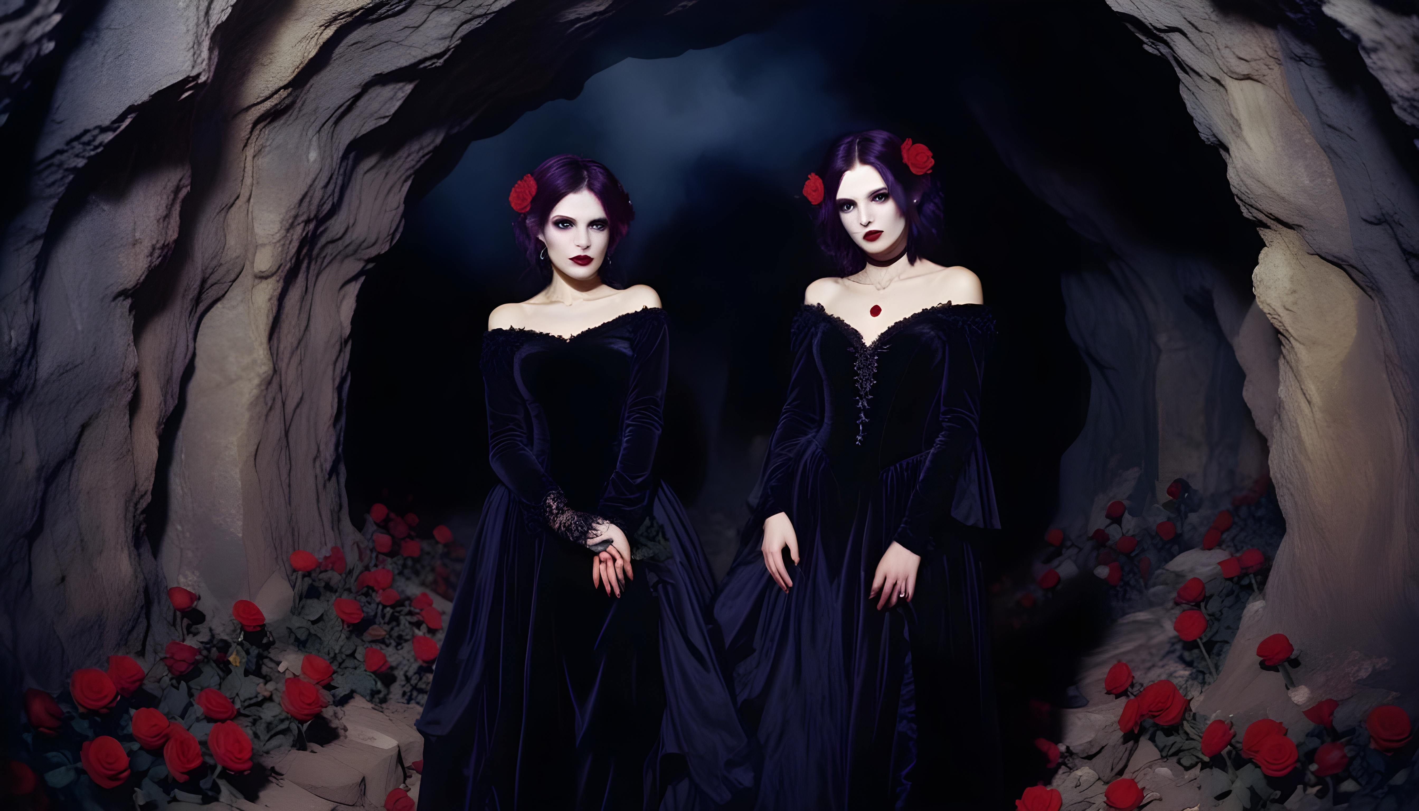 Mystical Vampire Queen Holding Red Rose in Dark Fantasy Gothic Setting