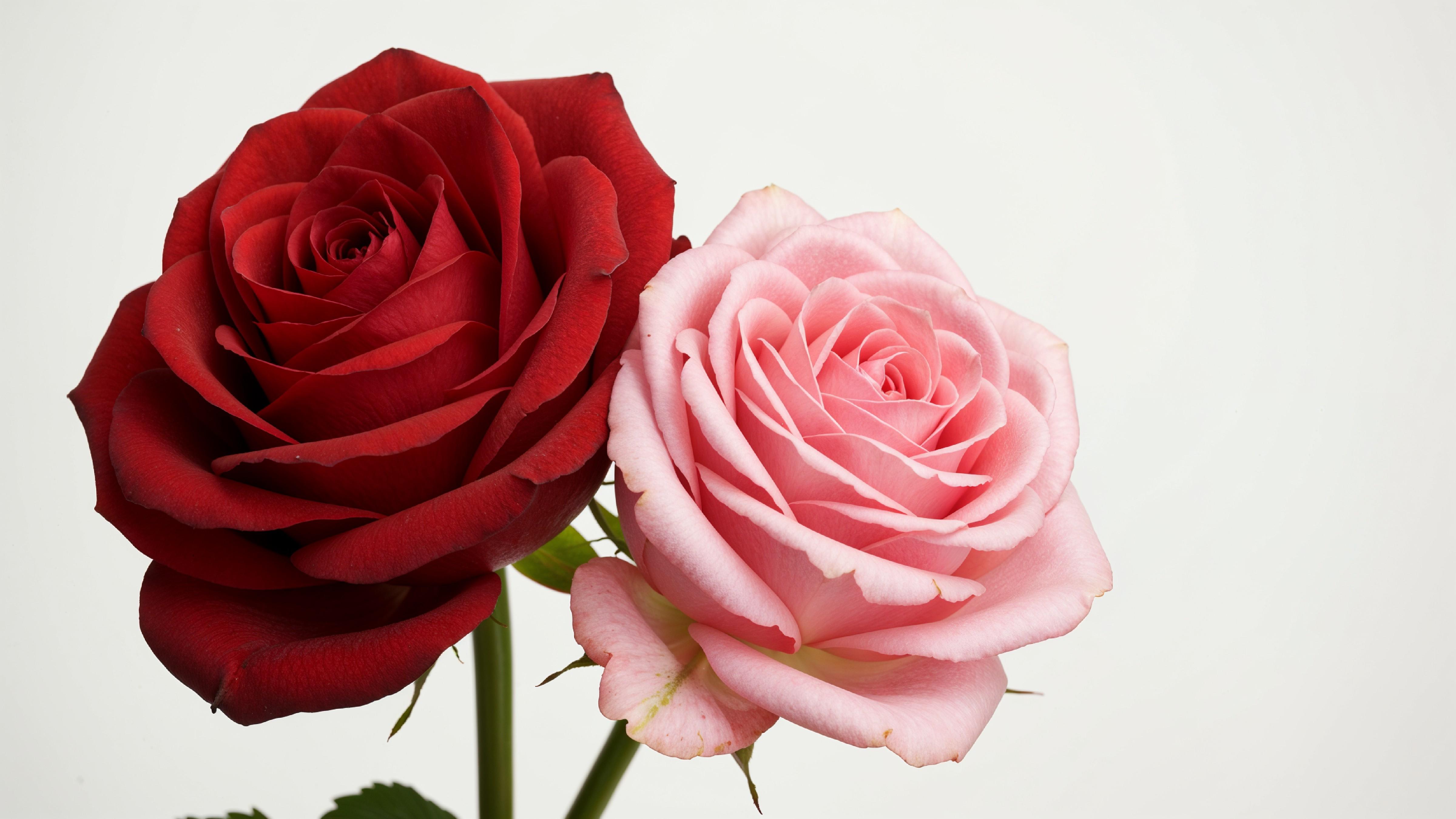 Pair of Red and Pink Roses Symbolizing Love and Romance