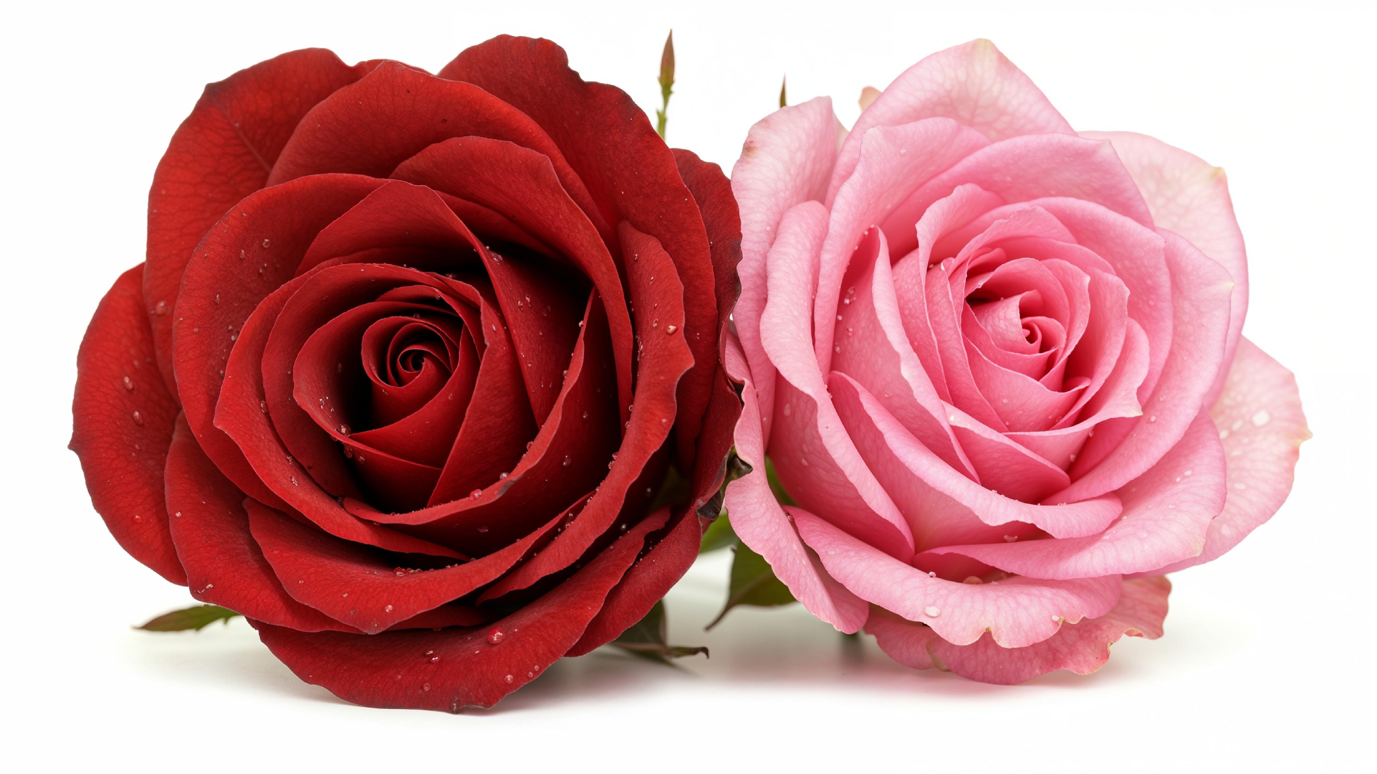 Pair of Red and Pink Roses Symbolizing Love and Romance