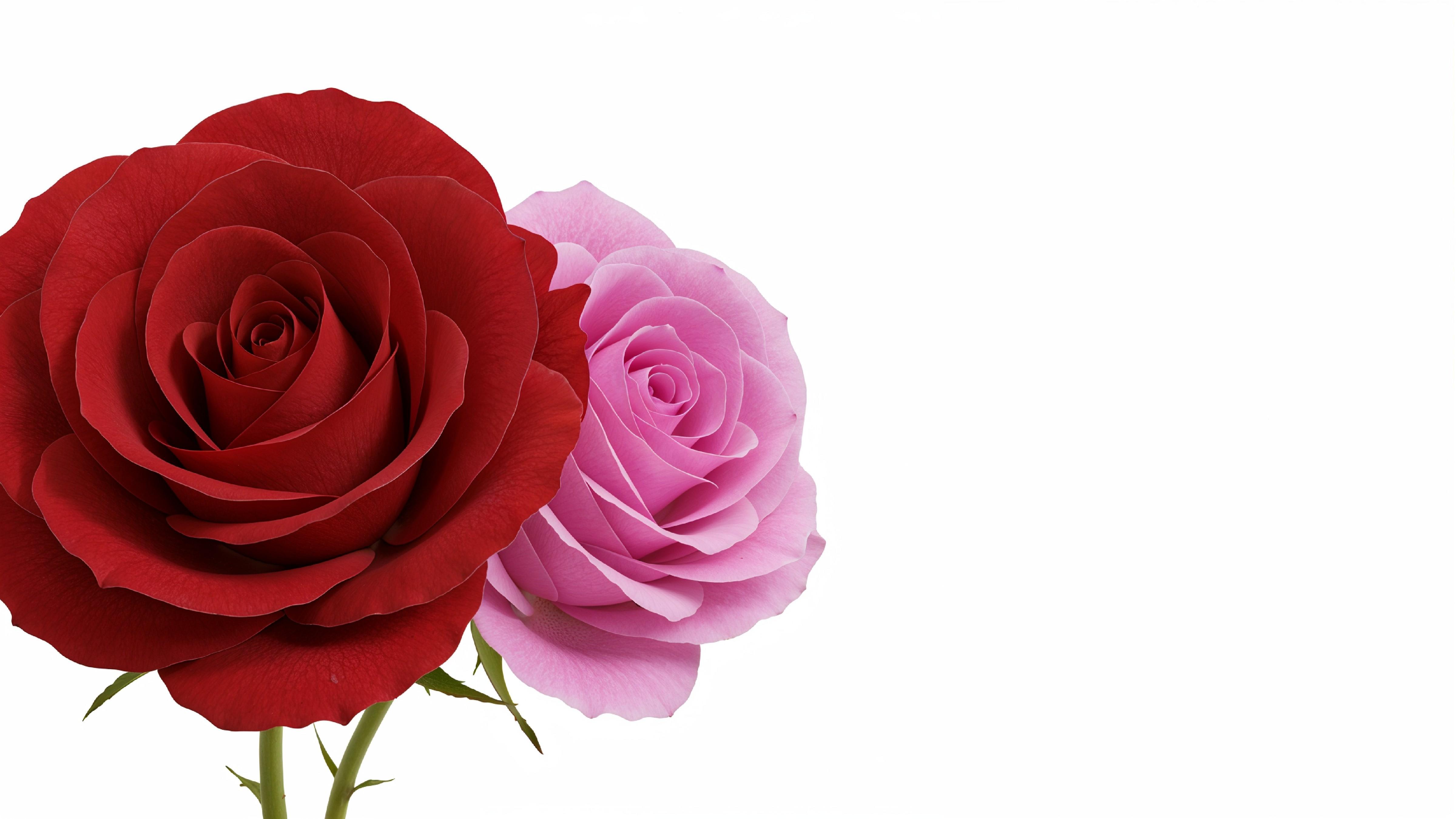 Pair of Red and Pink Roses Symbolizing Love and Romance