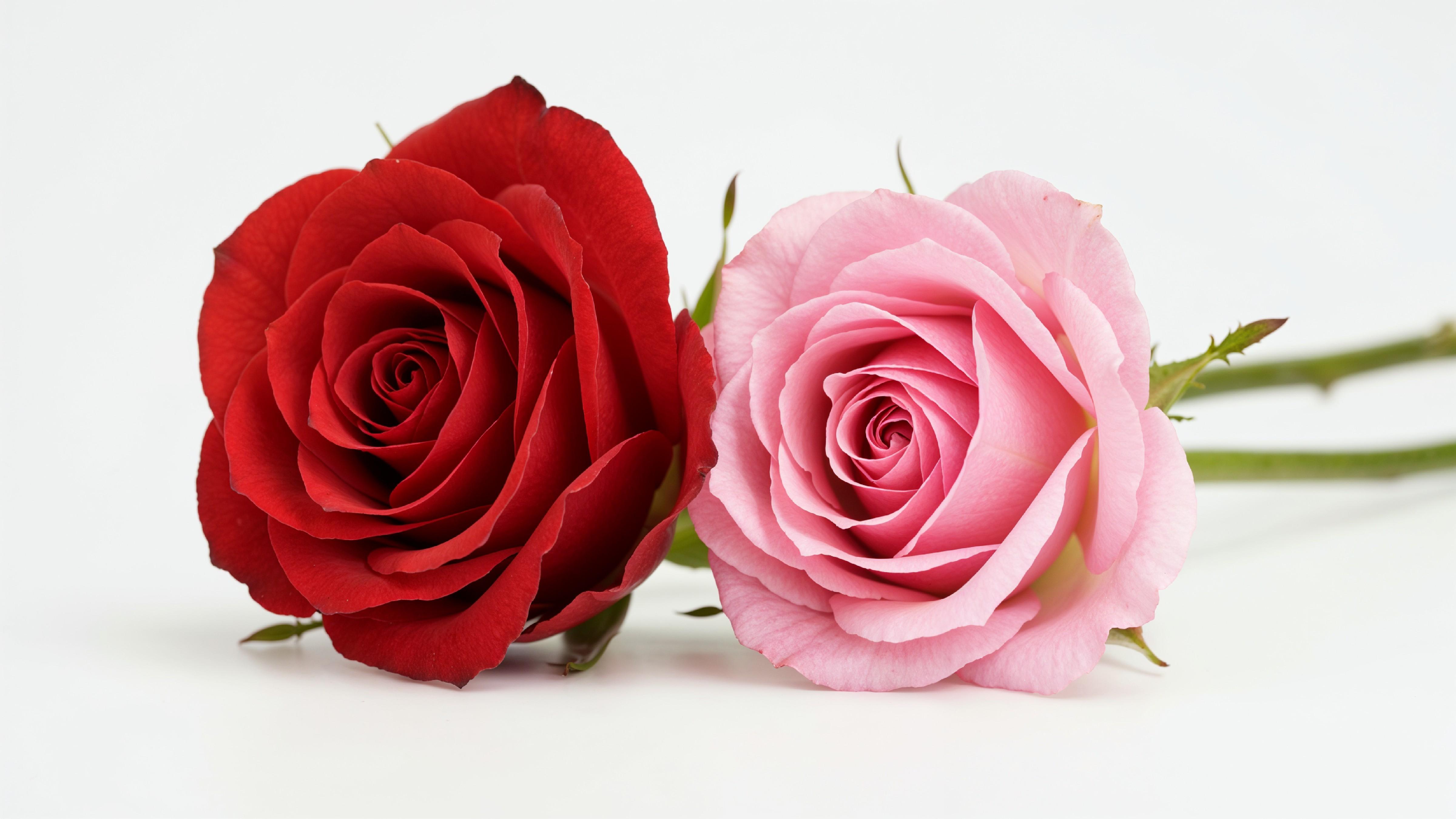 Pair of Red and Pink Roses Symbolizing Love and Romance