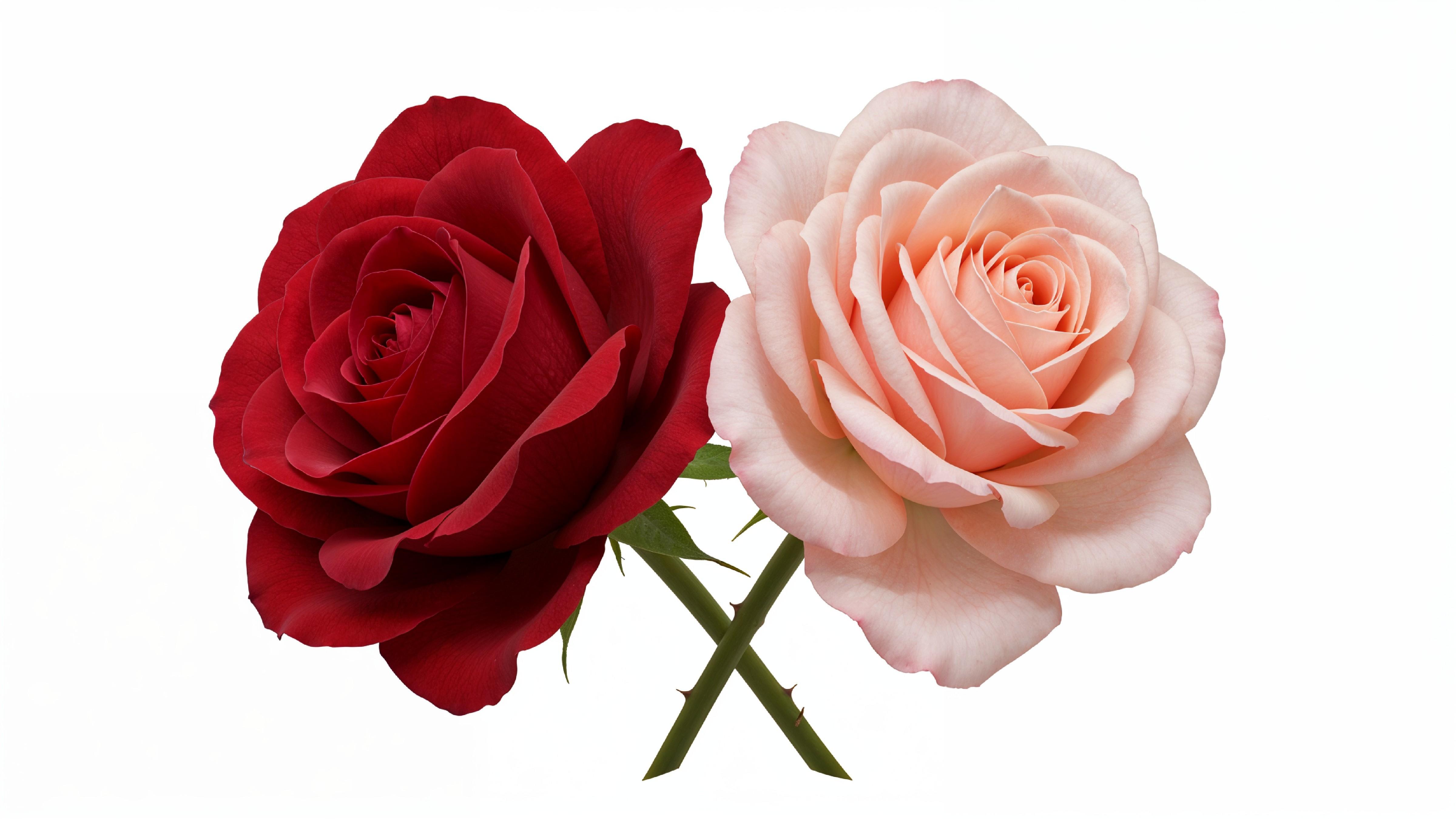 Pair of Red and Pink Roses Symbolizing Love and Romance