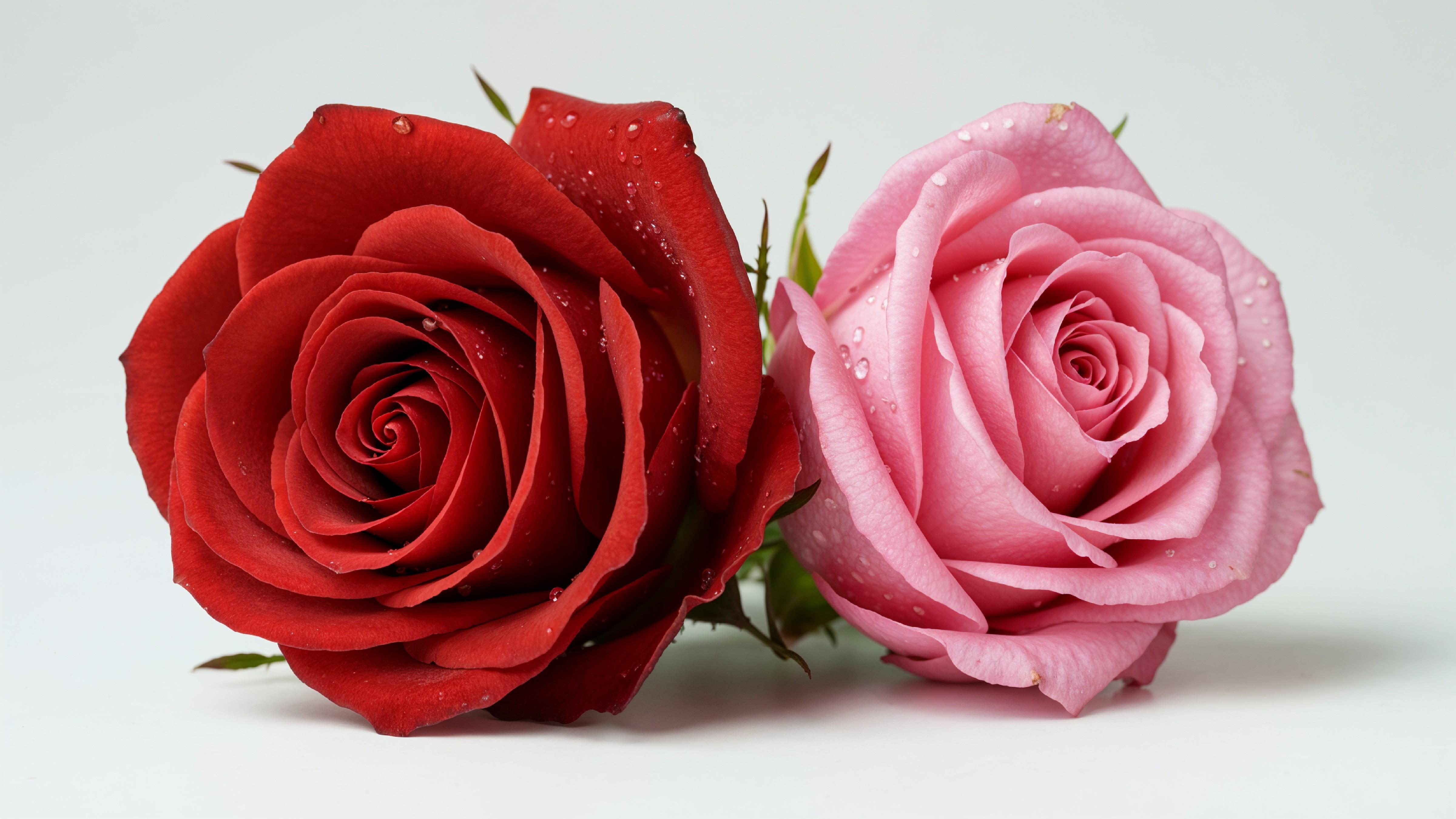 Pair of Red and Pink Roses Symbolizing Love and Romance