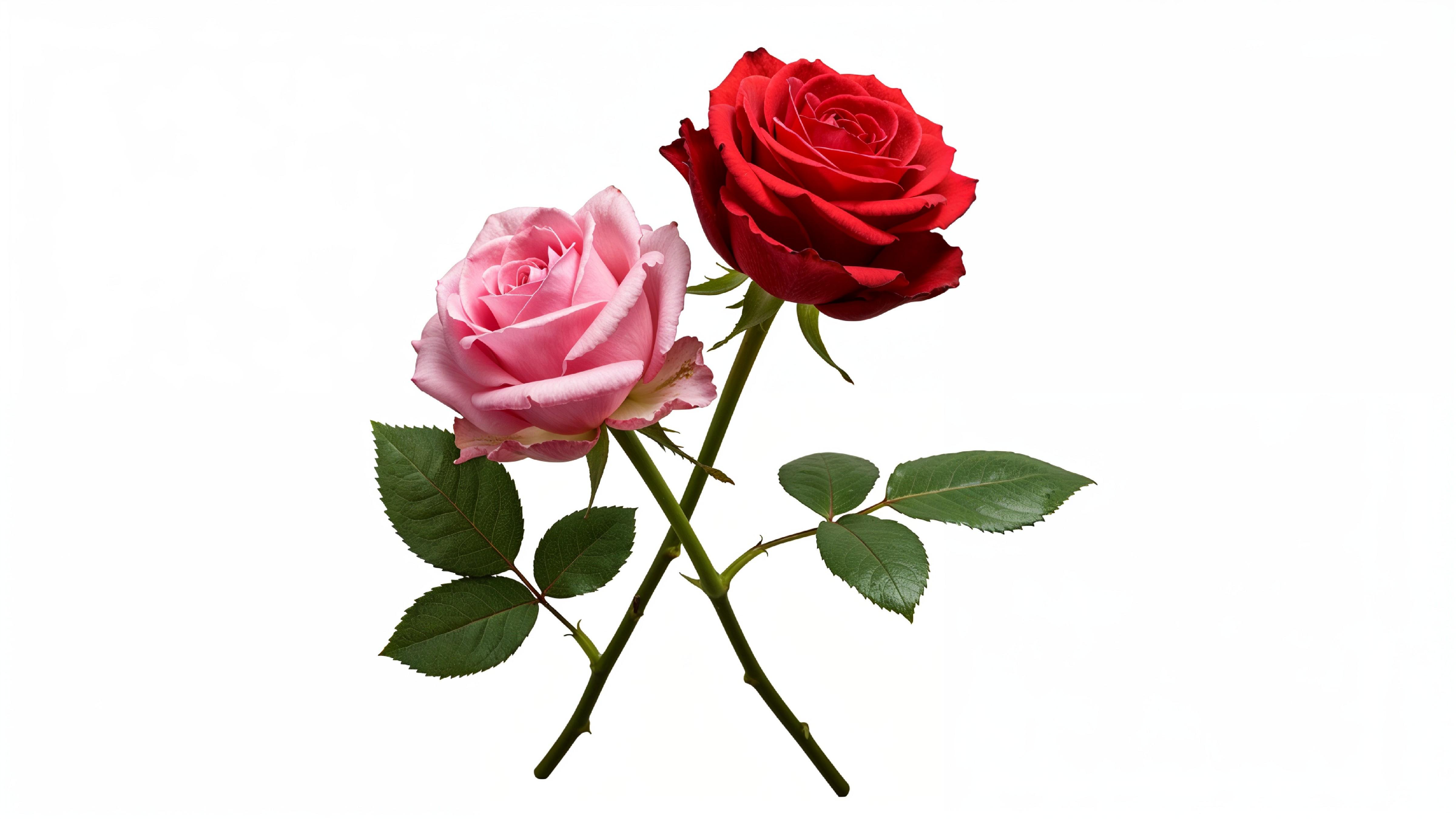 Pair of Red and Pink Roses Symbolizing Love and Romance