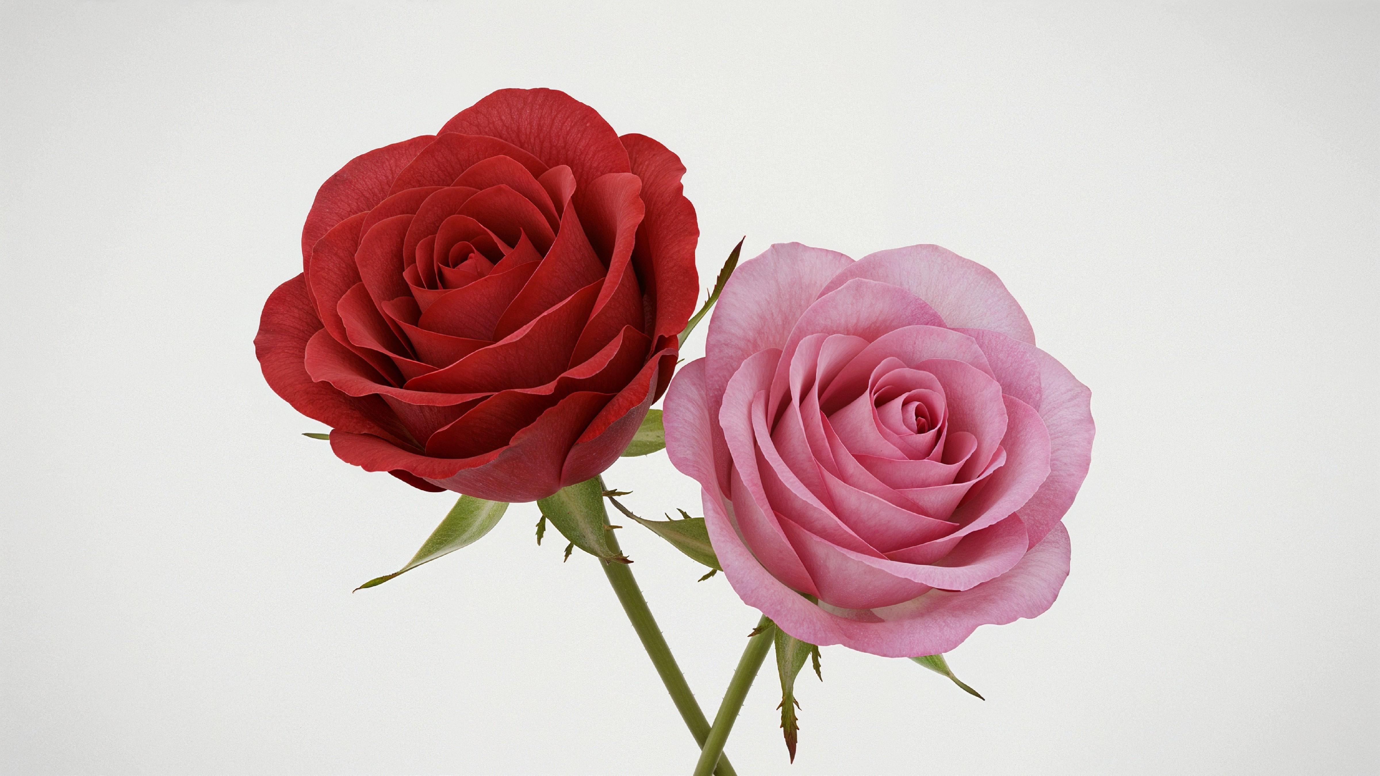 Pair of Red and Pink Roses Symbolizing Love and Romance