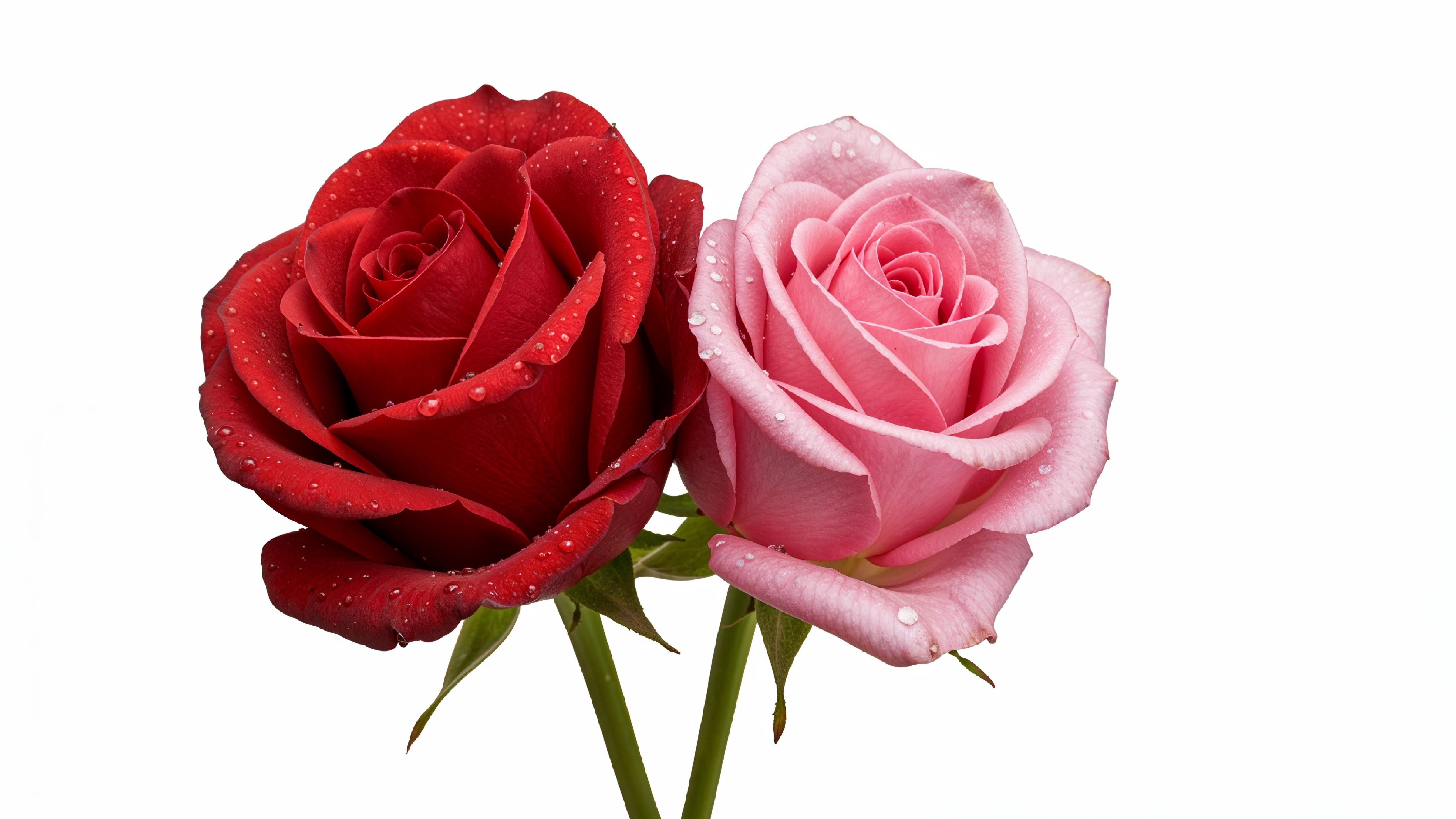 Pair of Red and Pink Roses Symbolizing Love and Romance