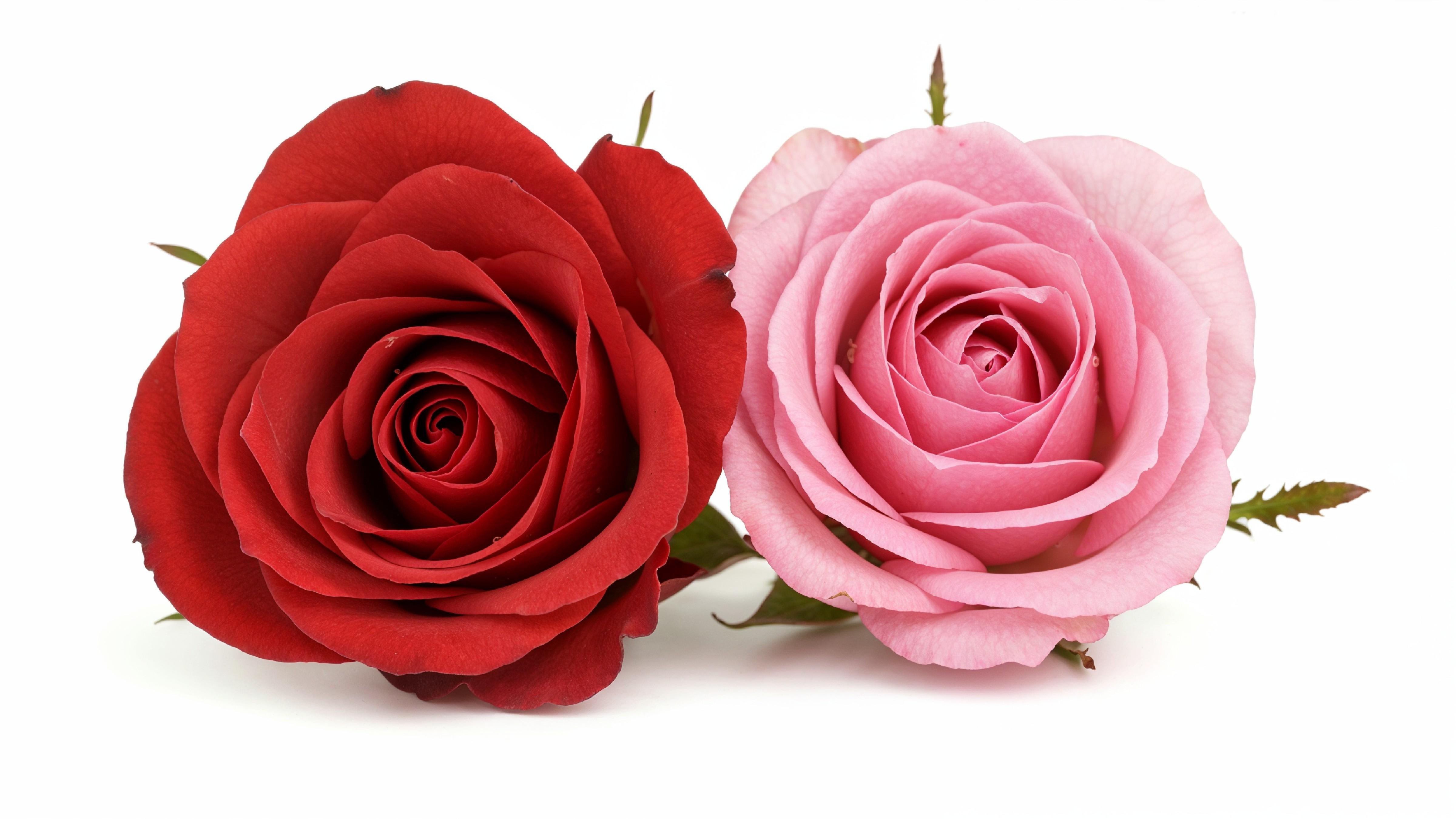 Pair of Red and Pink Roses Symbolizing Love and Romance