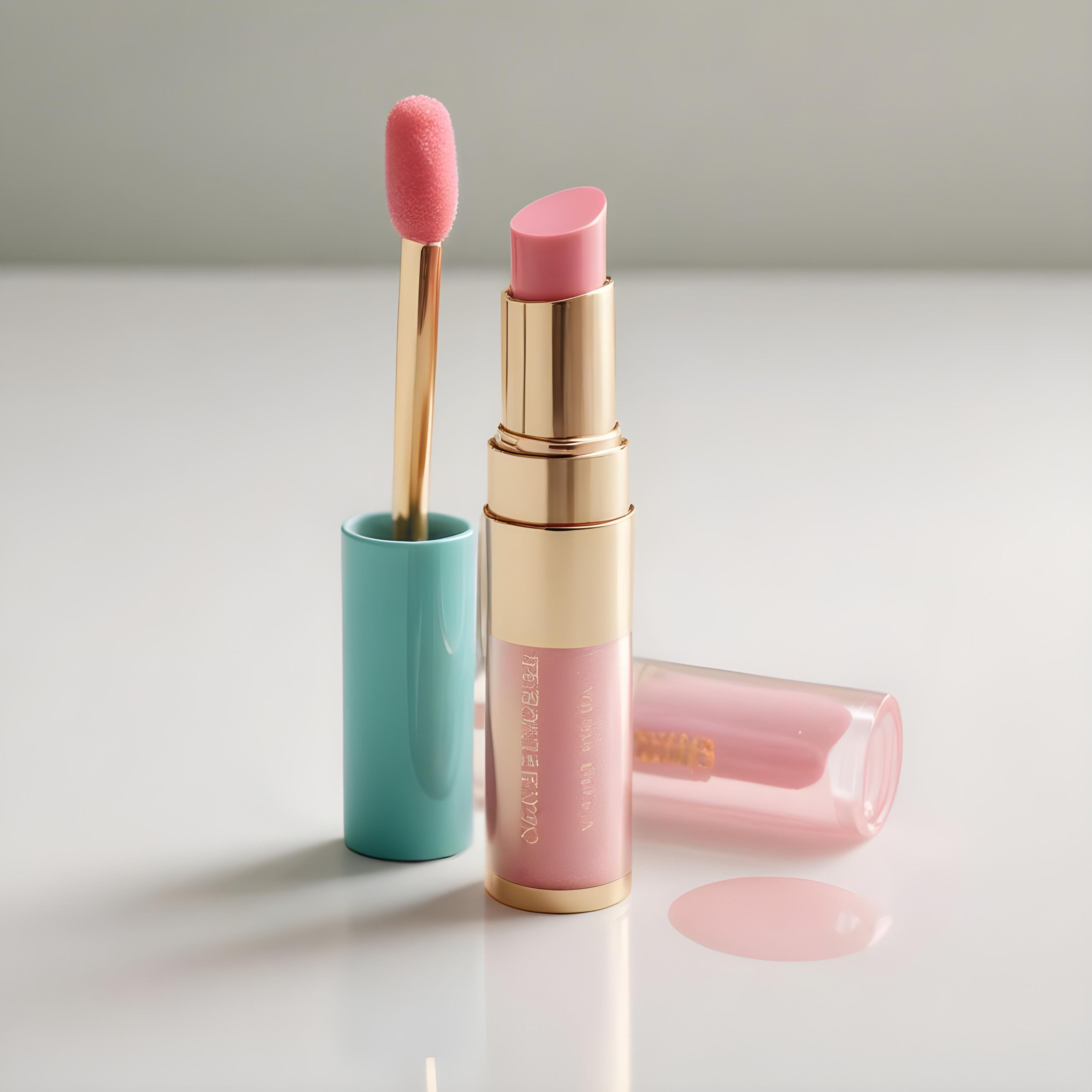 Premium Pink Lipstick and Lip Gloss Cosmetic Product Mockup on Clean Background