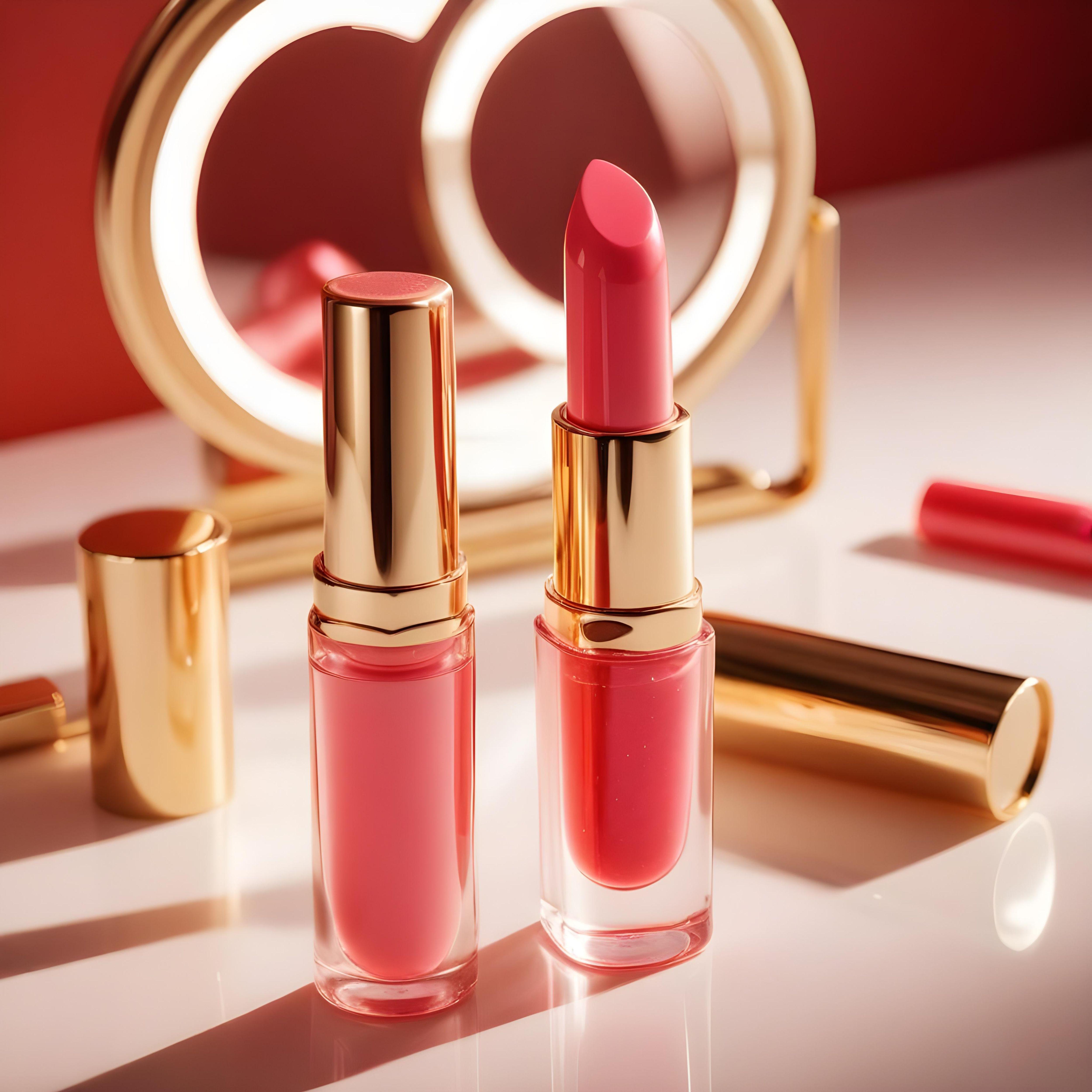 Premium Pink Lipstick and Lip Gloss Cosmetic Product Mockup on Clean Background