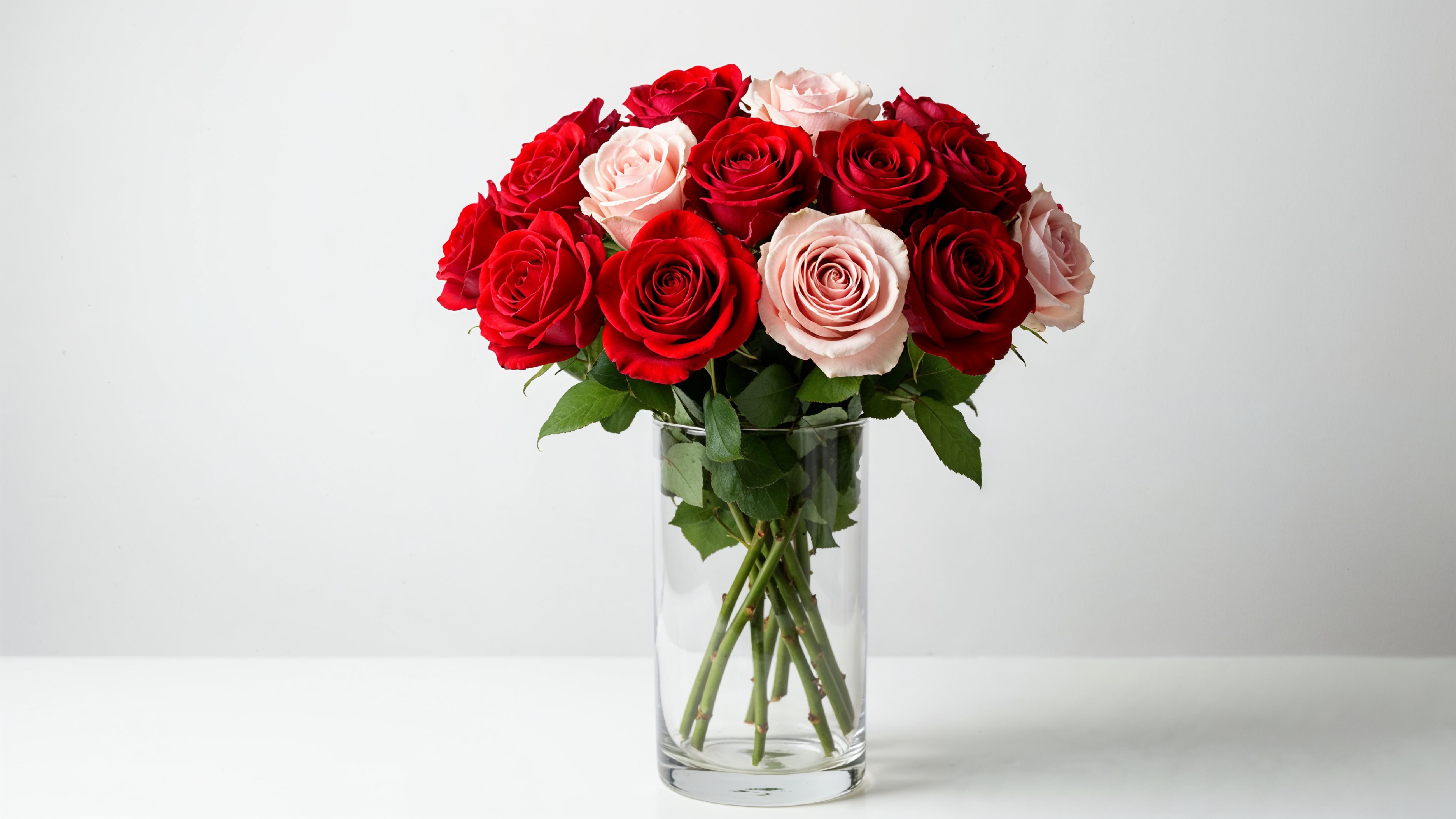 Romantic Red and Blush Rose Bouquet in Glass Vase