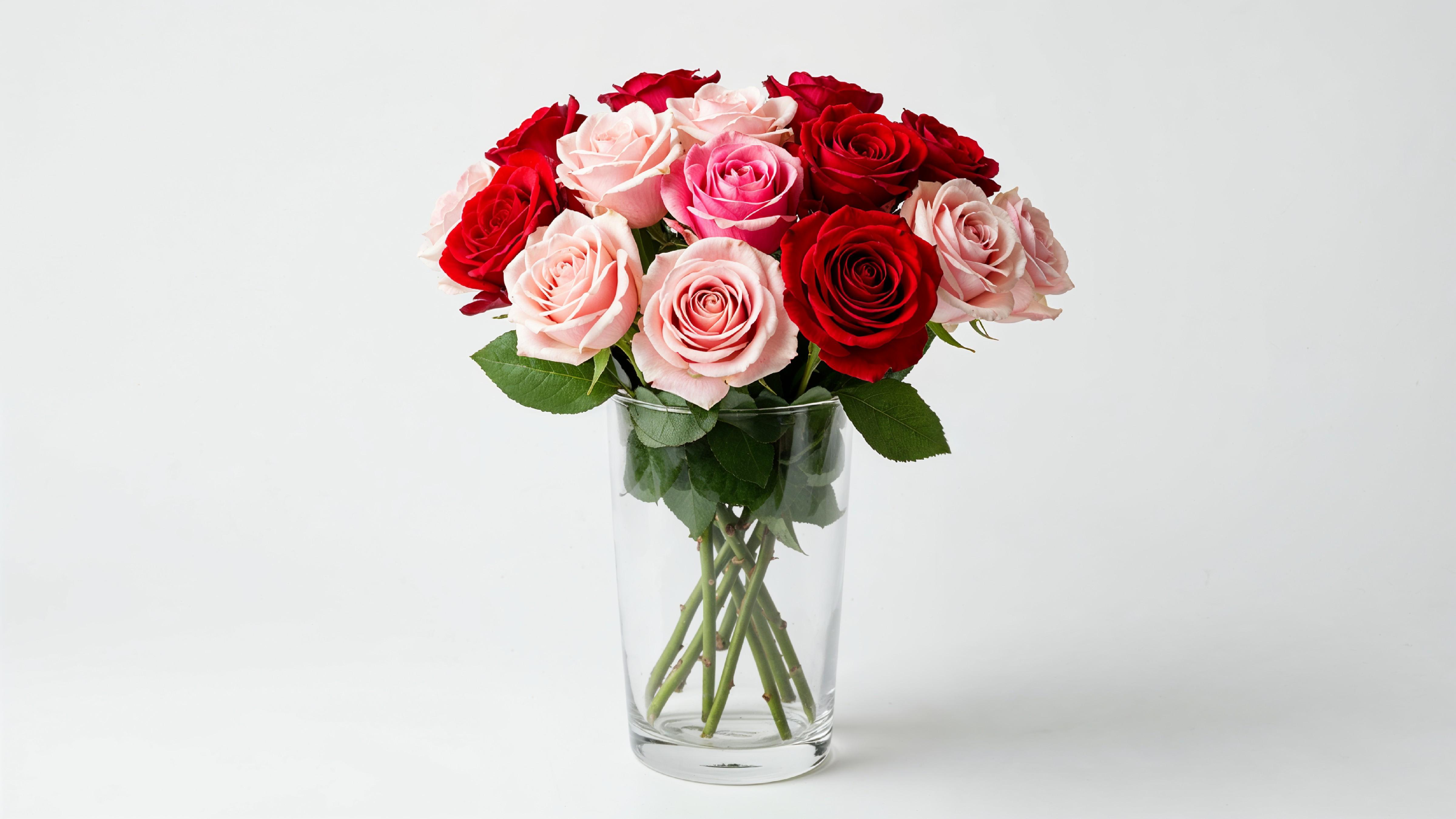 Romantic Red and Blush Rose Bouquet in Glass Vase