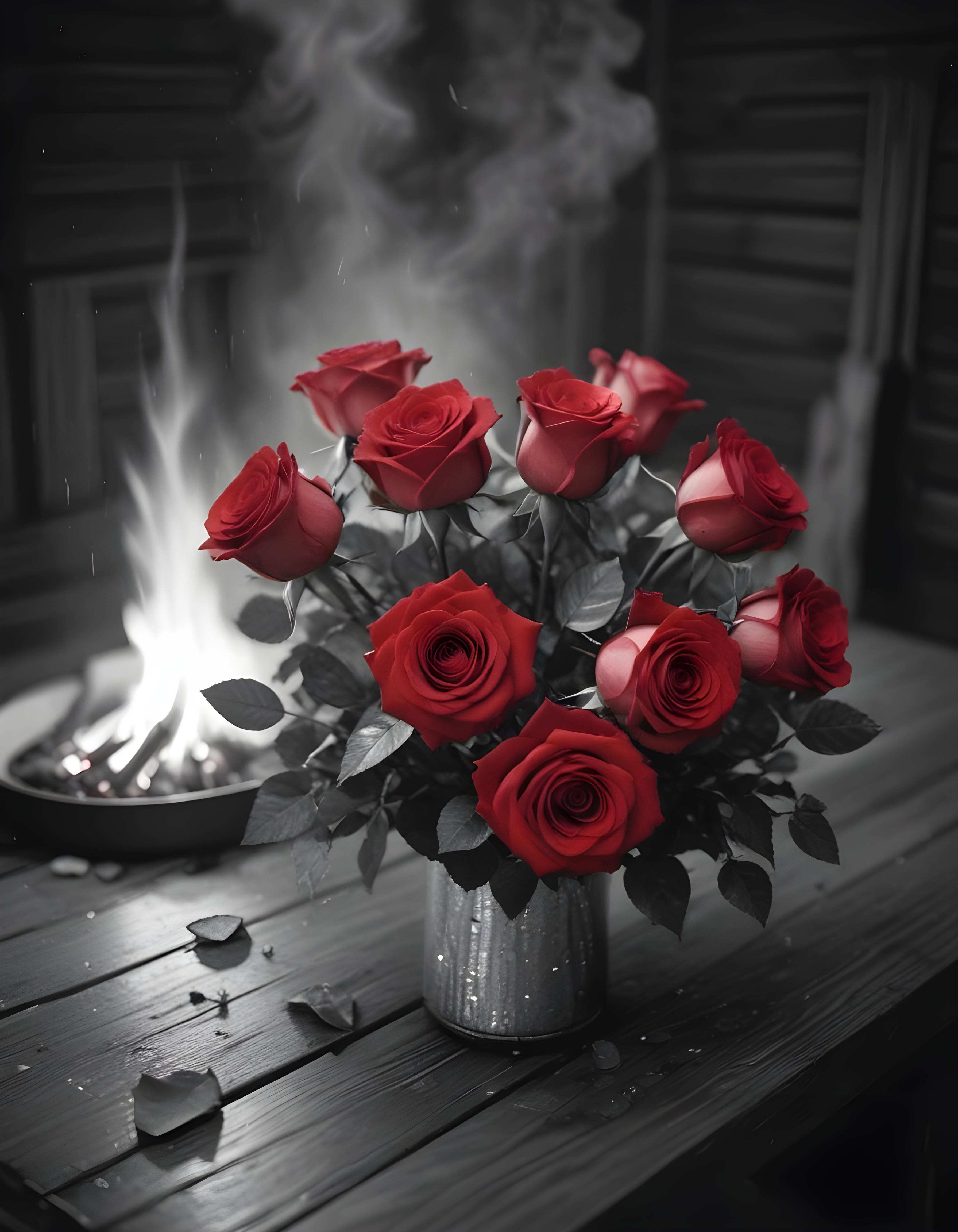 Romantic Rose Flower Bouquet with Candlelight and Cozy Love Theme Background