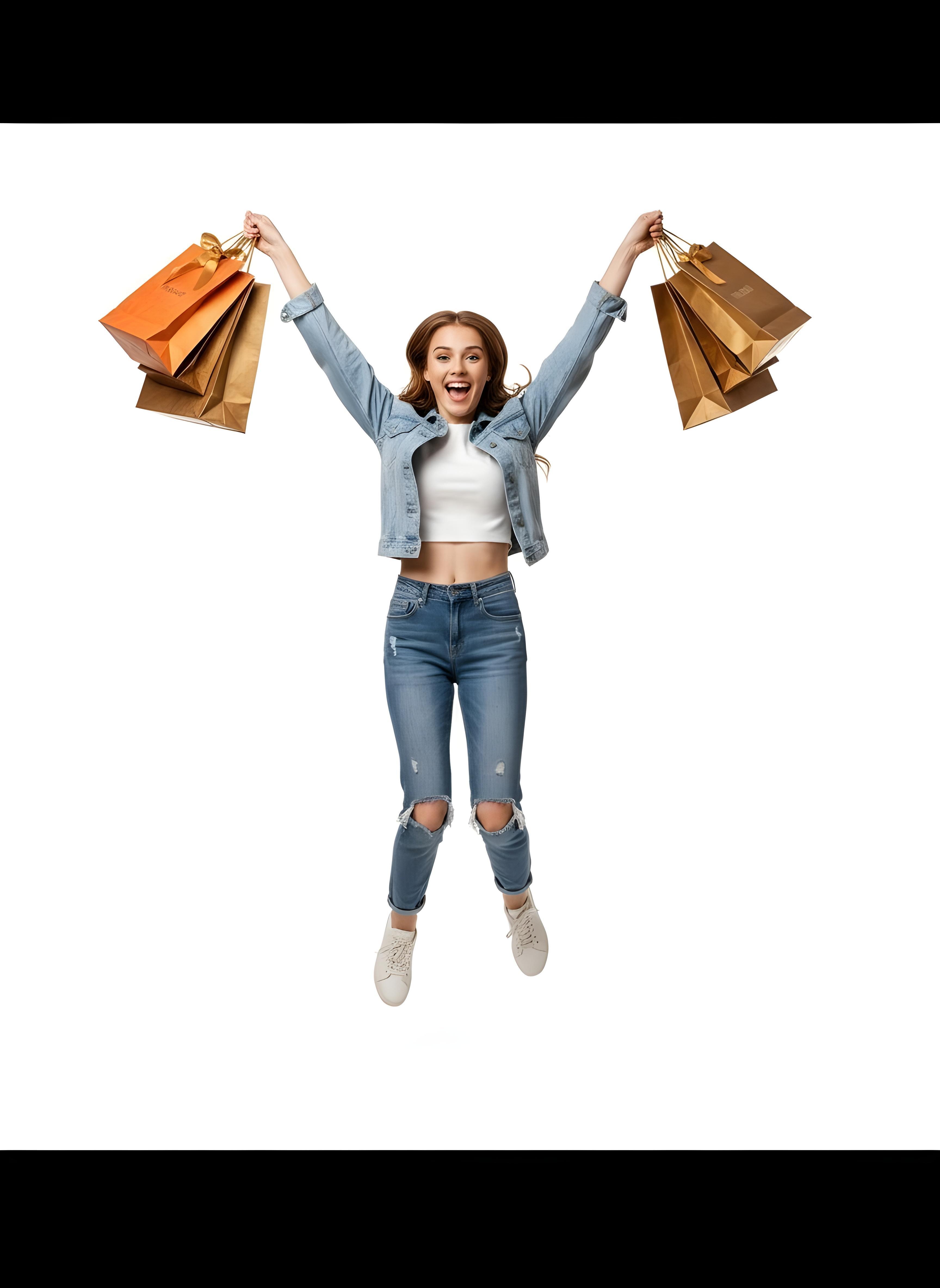 Stylish Young Woman Holding Shopping Bags Isolated on White Background