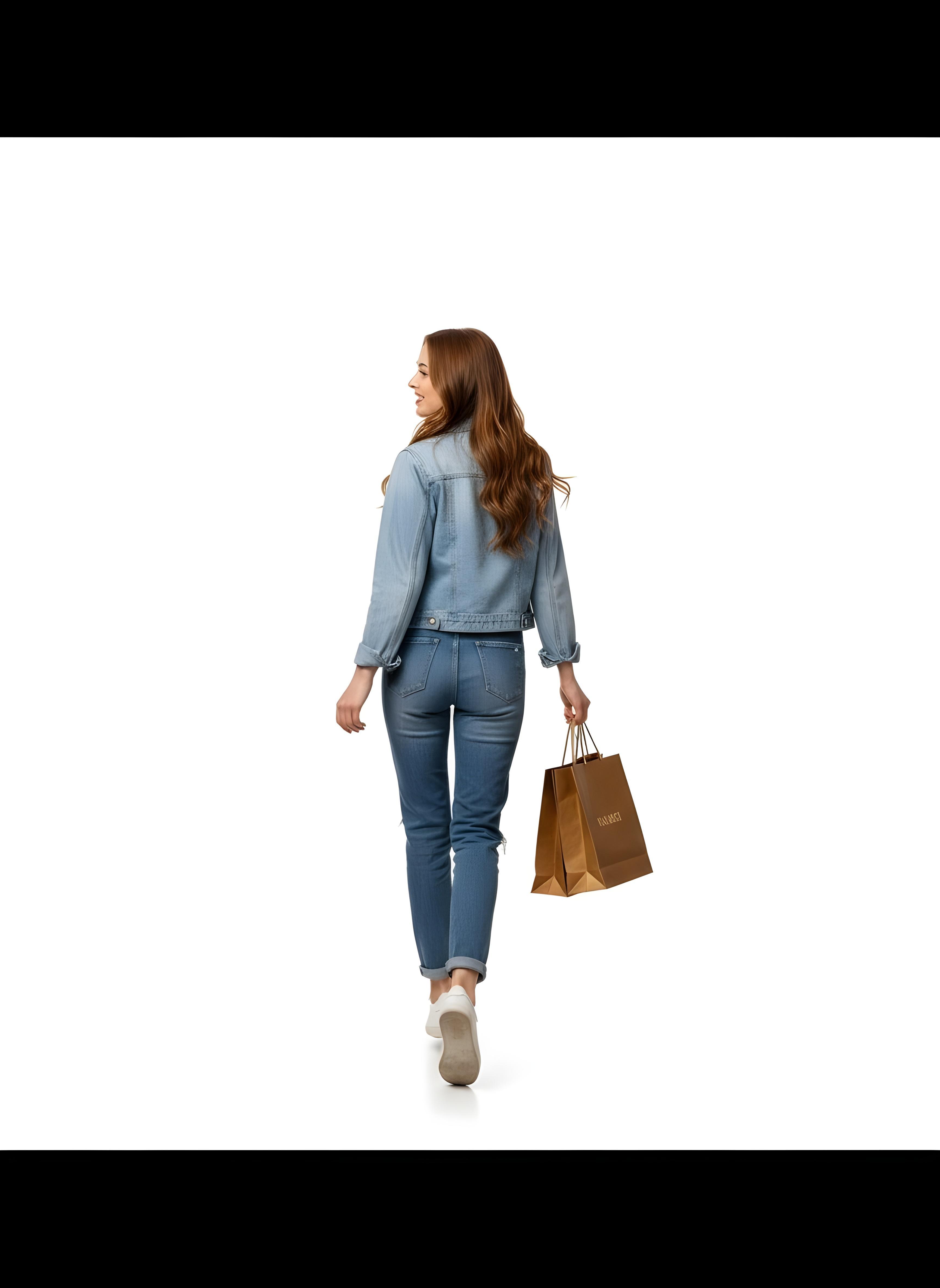 Stylish Young Woman Holding Shopping Bags Isolated on White Background