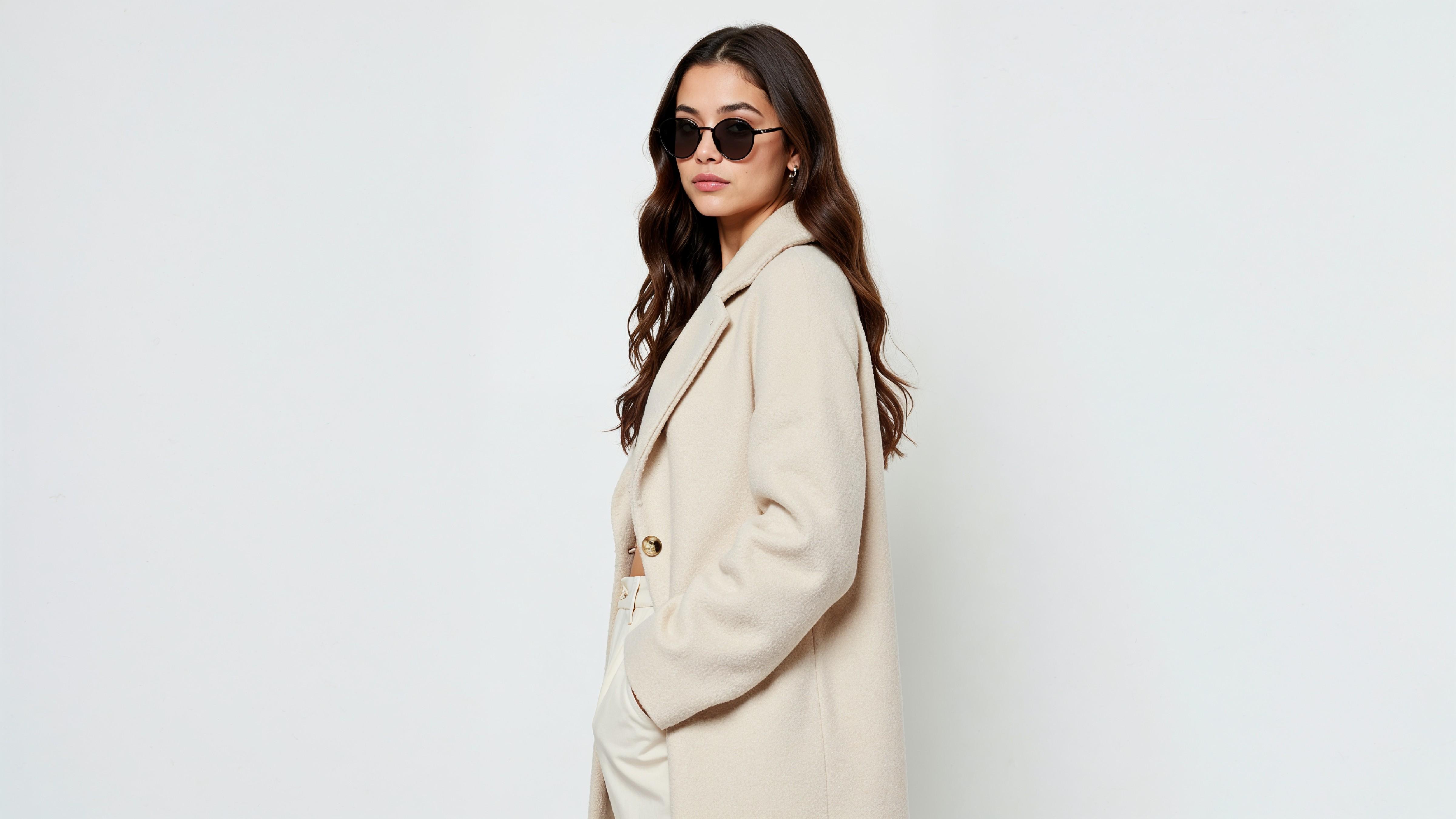 Stylish Young Woman Wearing Elegant Coat and Modern Fashion Outfit