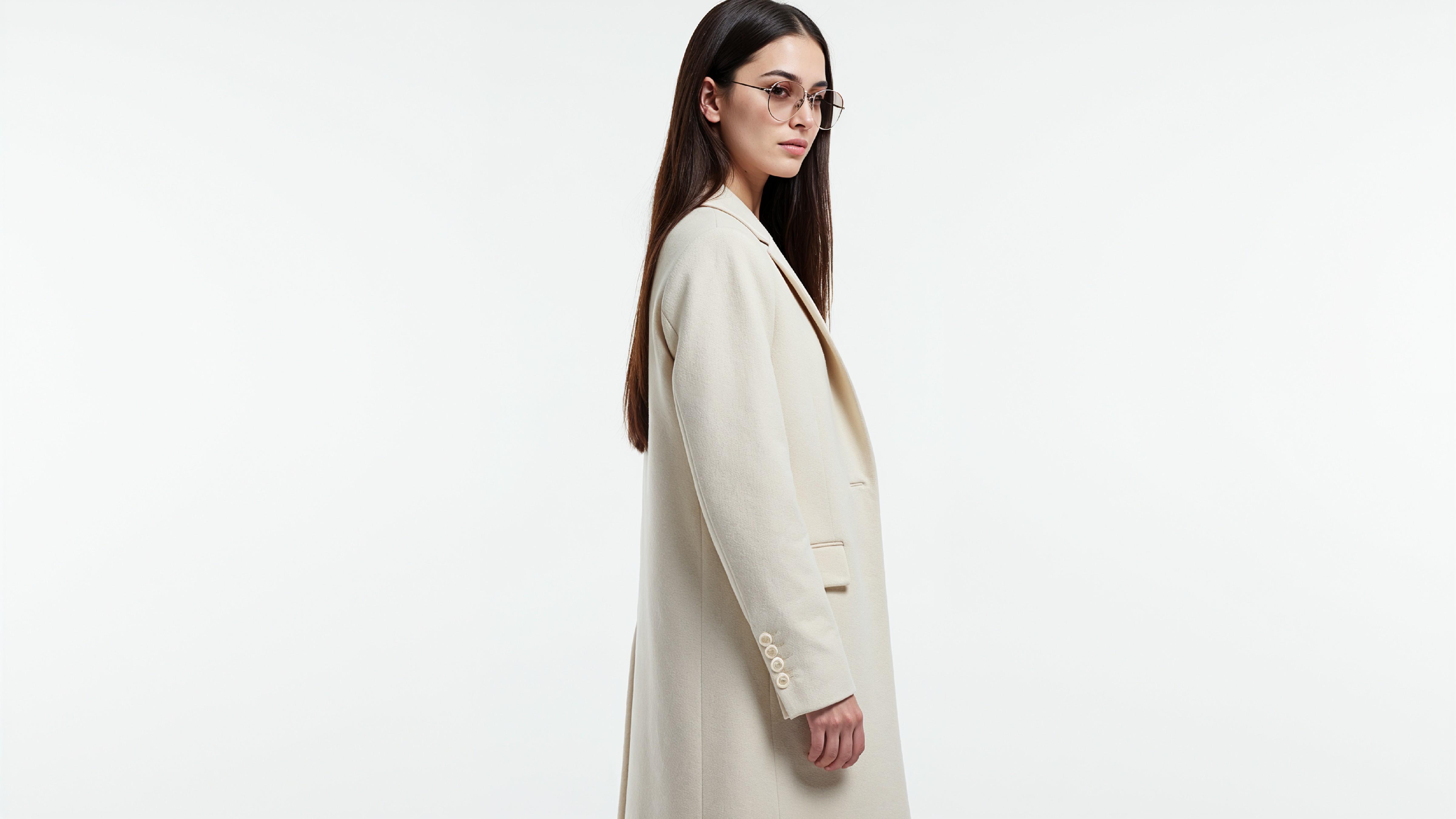 Stylish Young Woman Wearing Elegant Coat and Modern Fashion Outfit