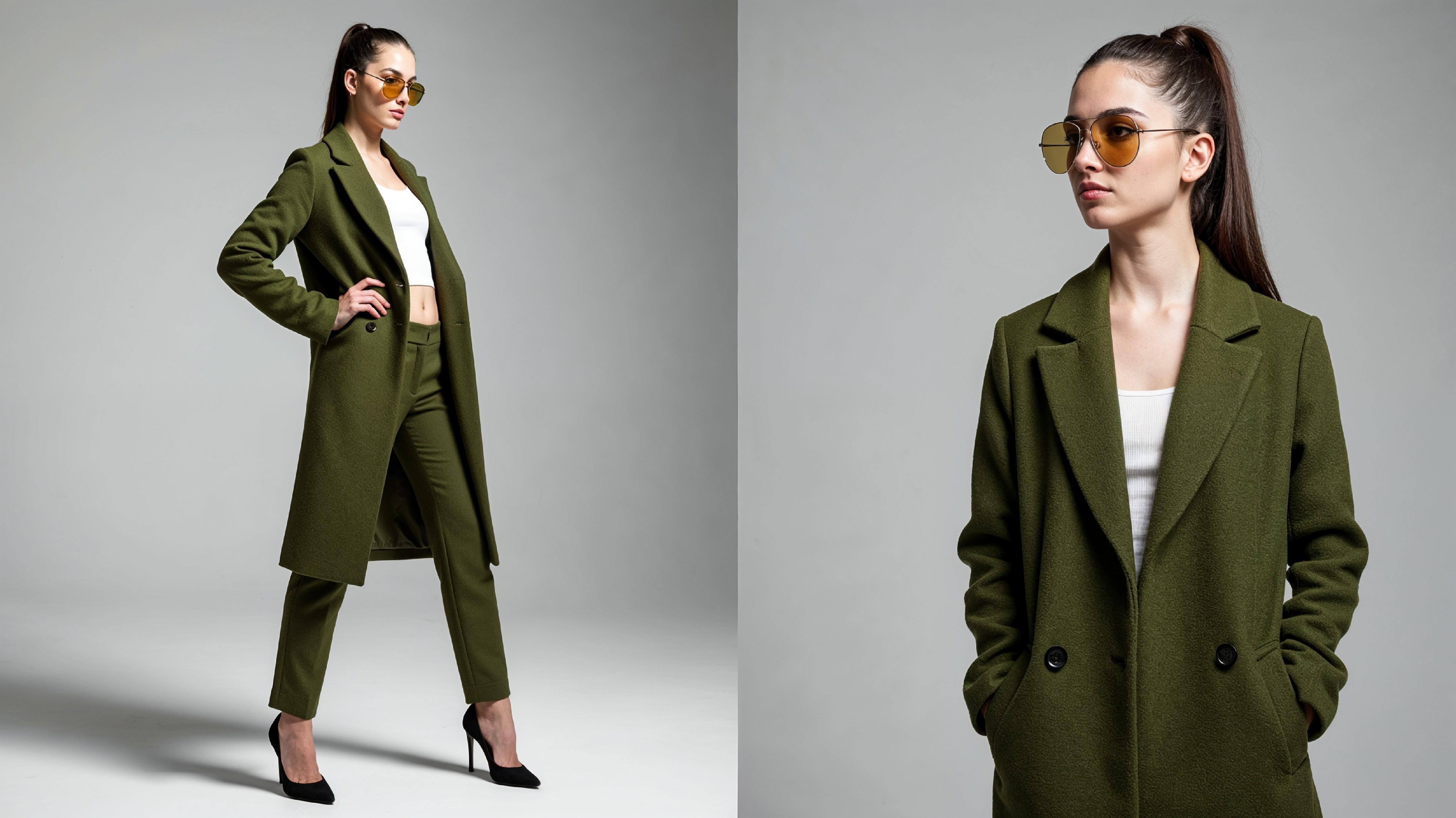 Stylish Young Woman Wearing Elegant Coat and Modern Fashion Outfit