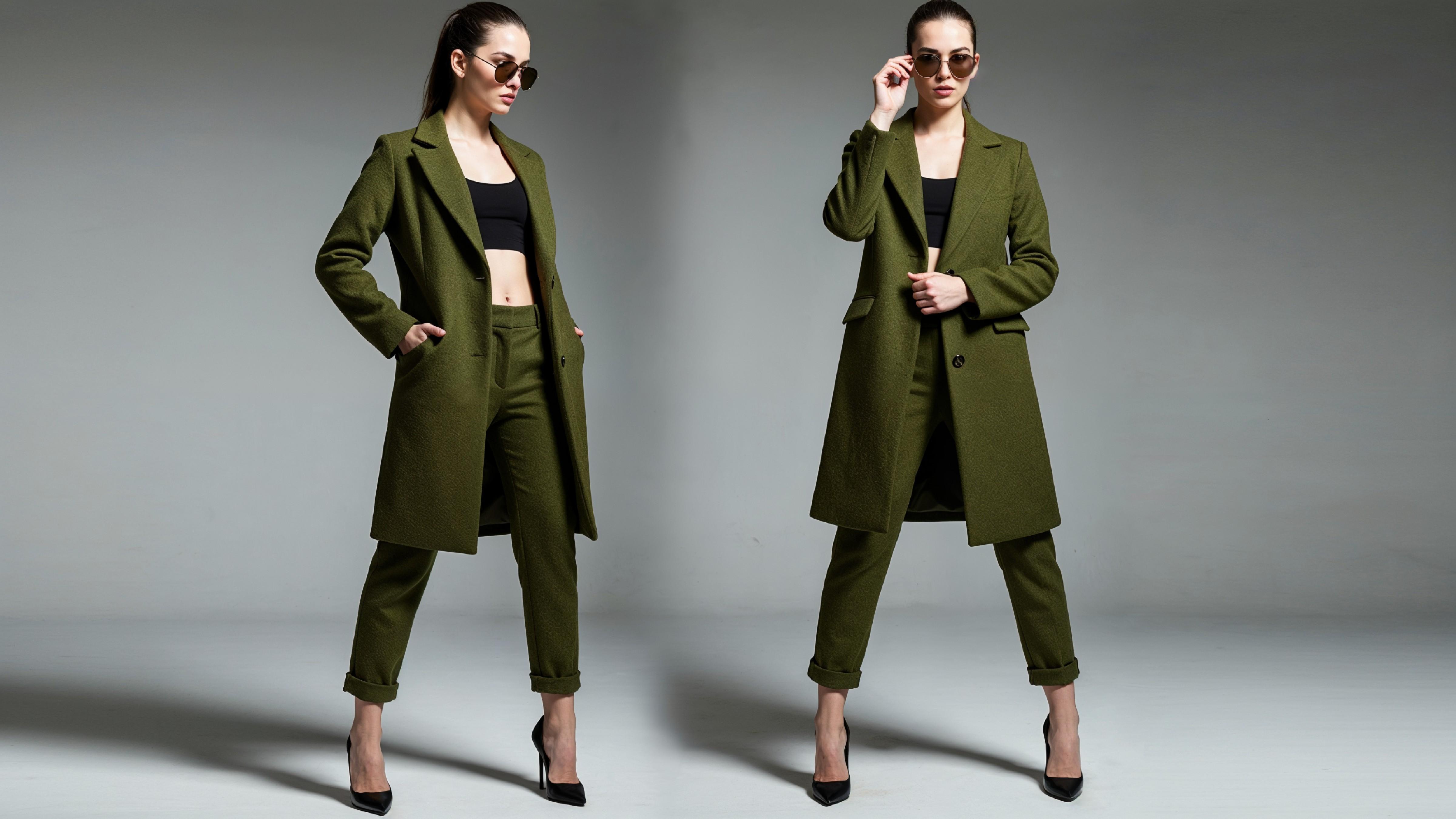 Stylish Young Woman Wearing Elegant Coat and Modern Fashion Outfit