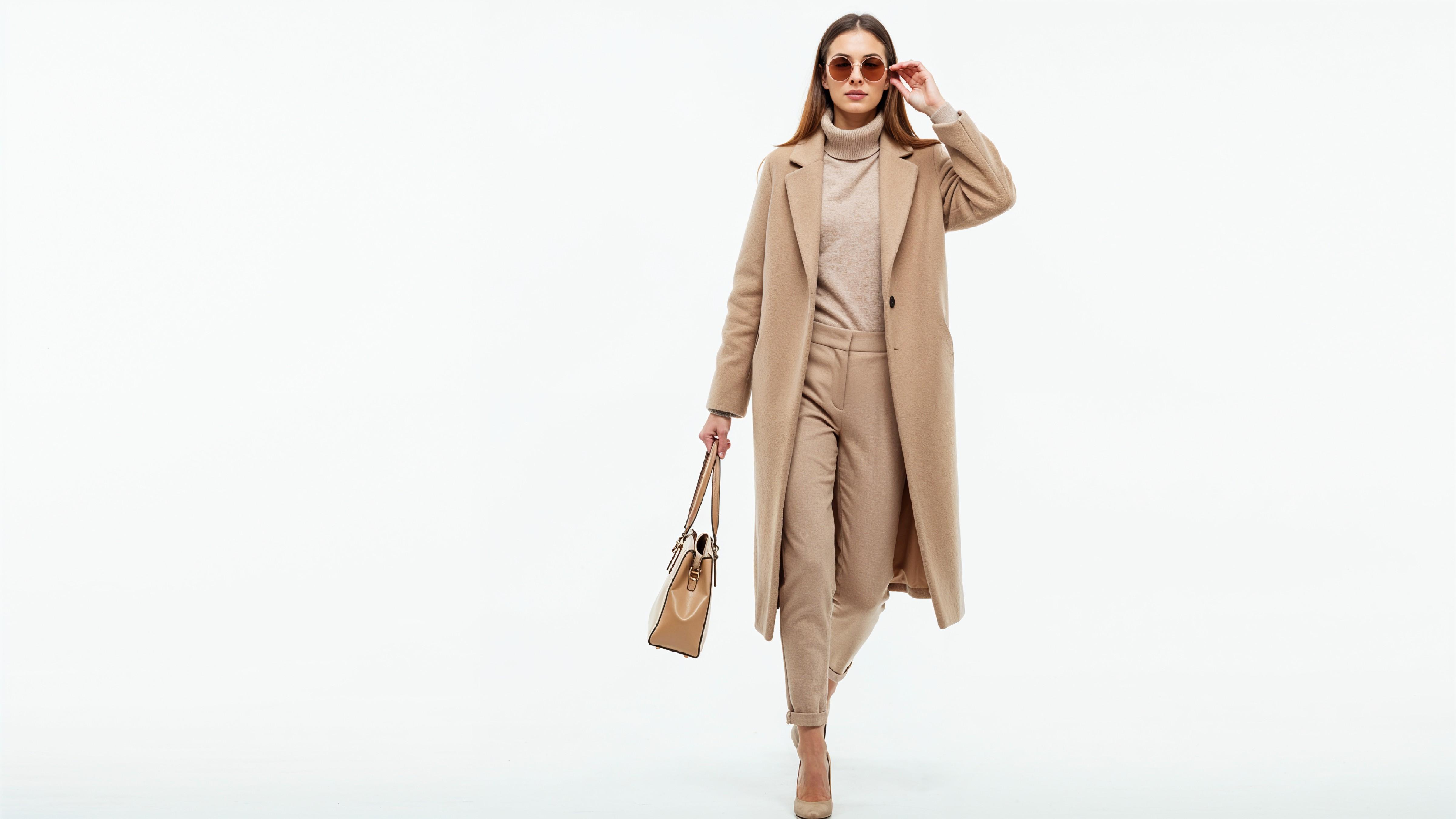 Stylish Young Woman Wearing Elegant Coat and Modern Fashion Outfit