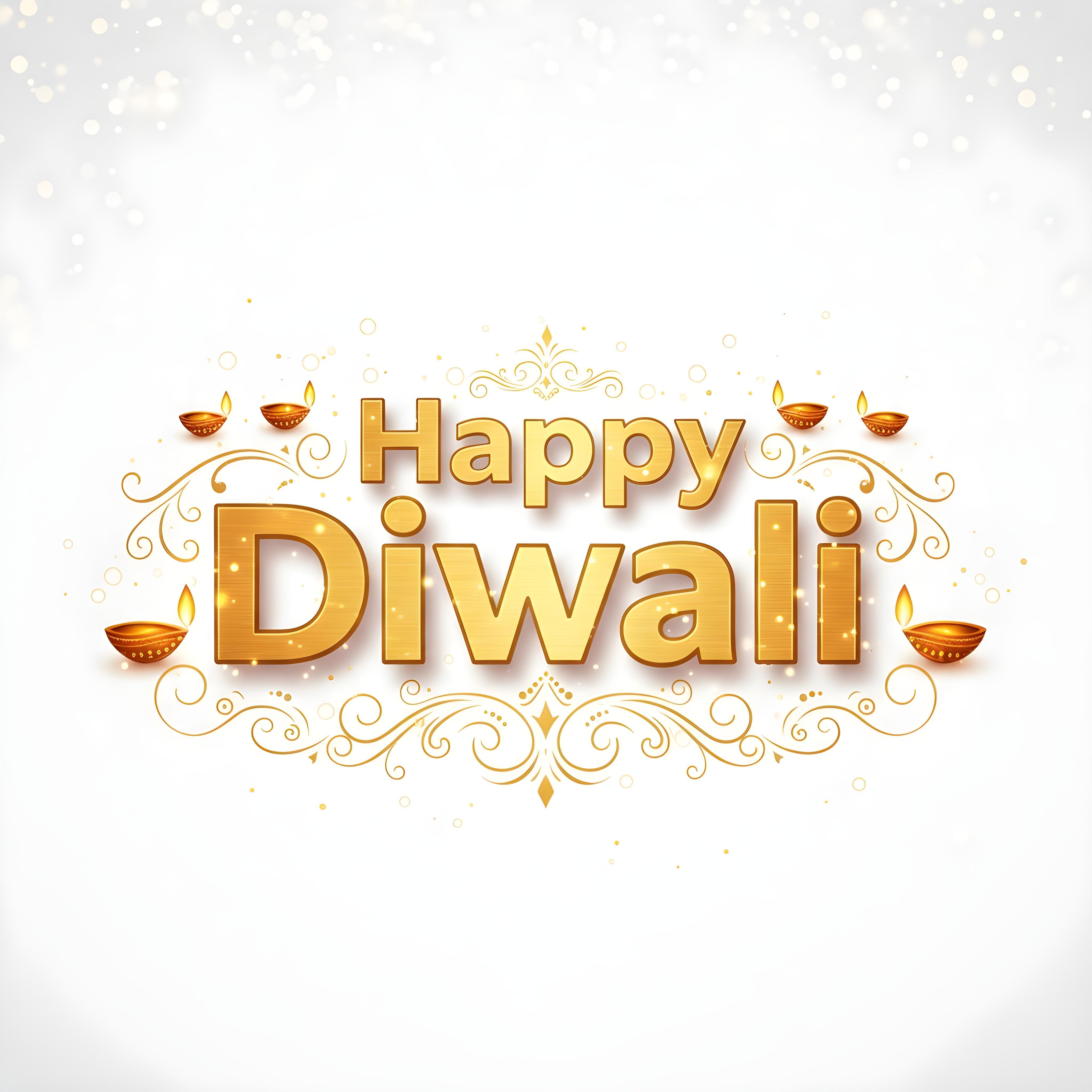 Happy Diwali Golden Typography Festival Greeting Design on White Background