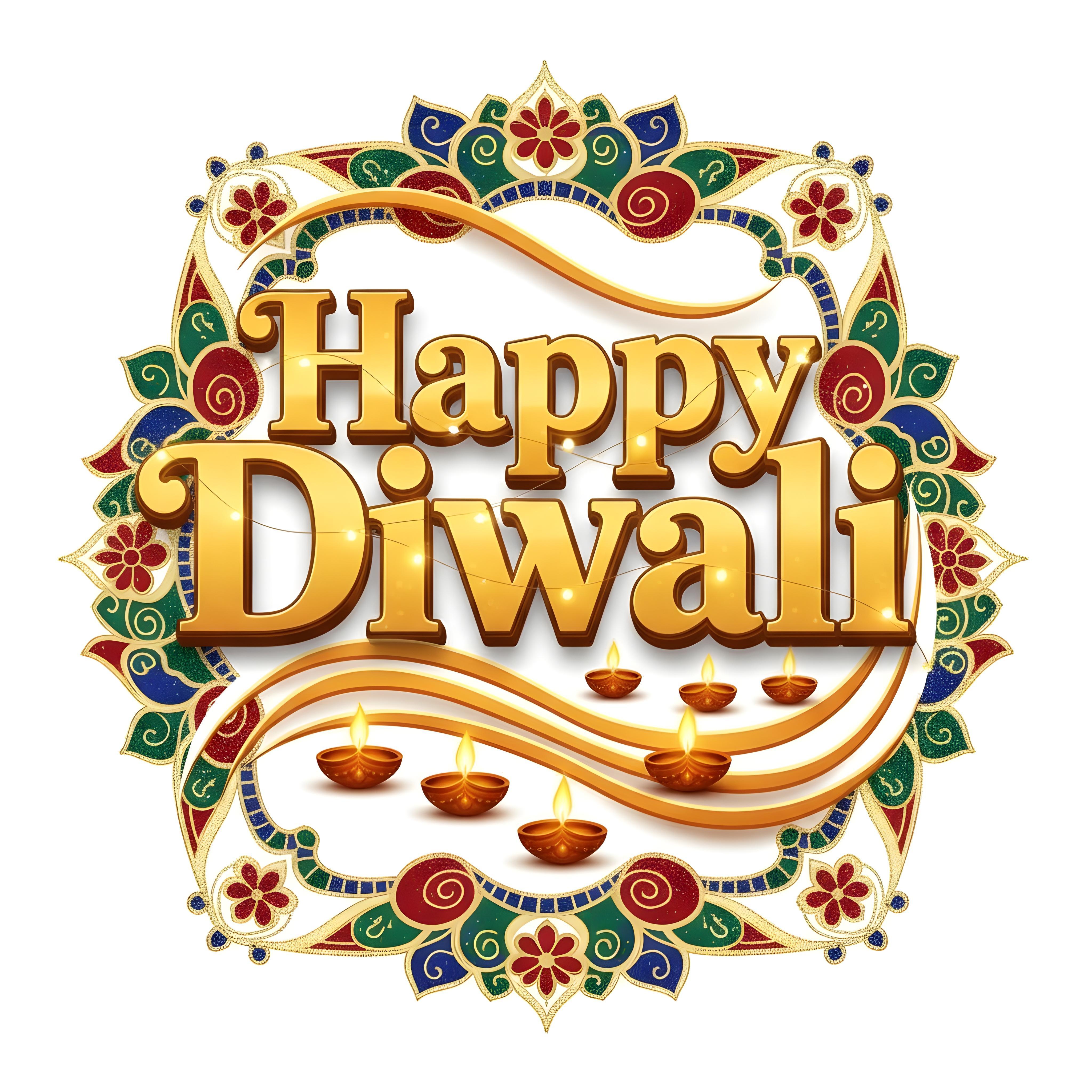 Happy Diwali Golden Typography Festival Greeting Design on White Background