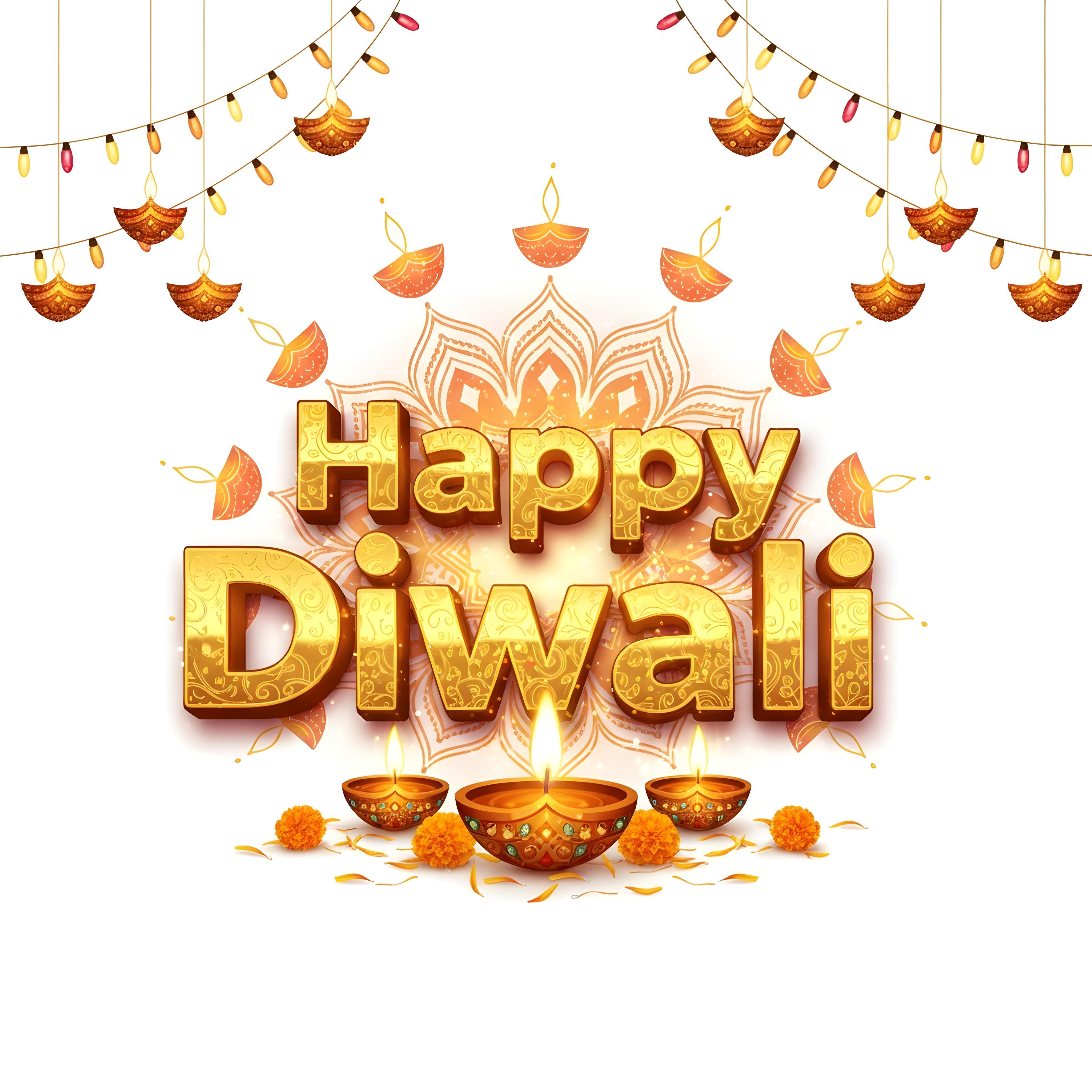 Happy Diwali Golden Typography Festival Greeting Design on White Background