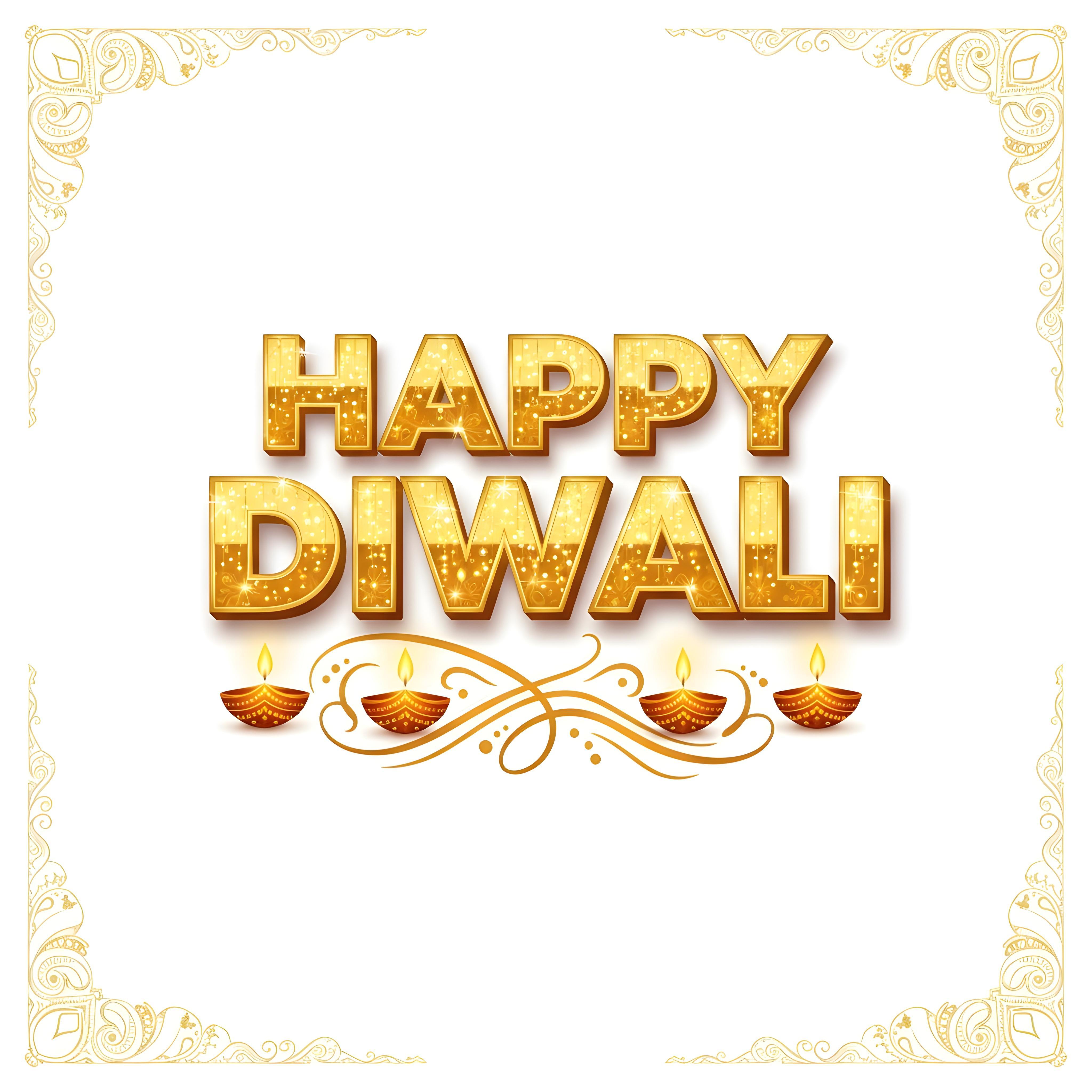 Happy Diwali Golden Typography Festival Greeting Design on White Background