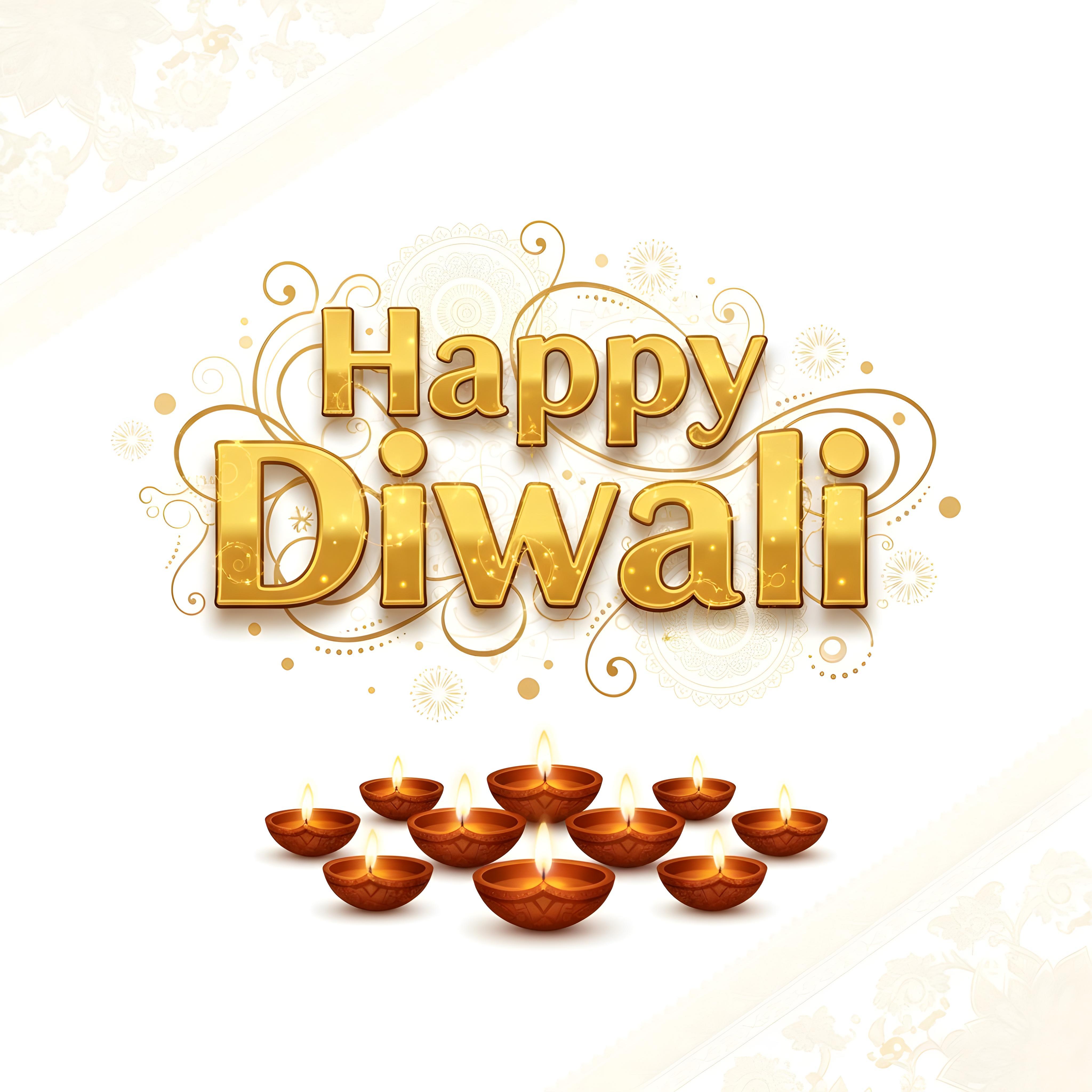 Happy Diwali Golden Typography Festival Greeting Design on White Background