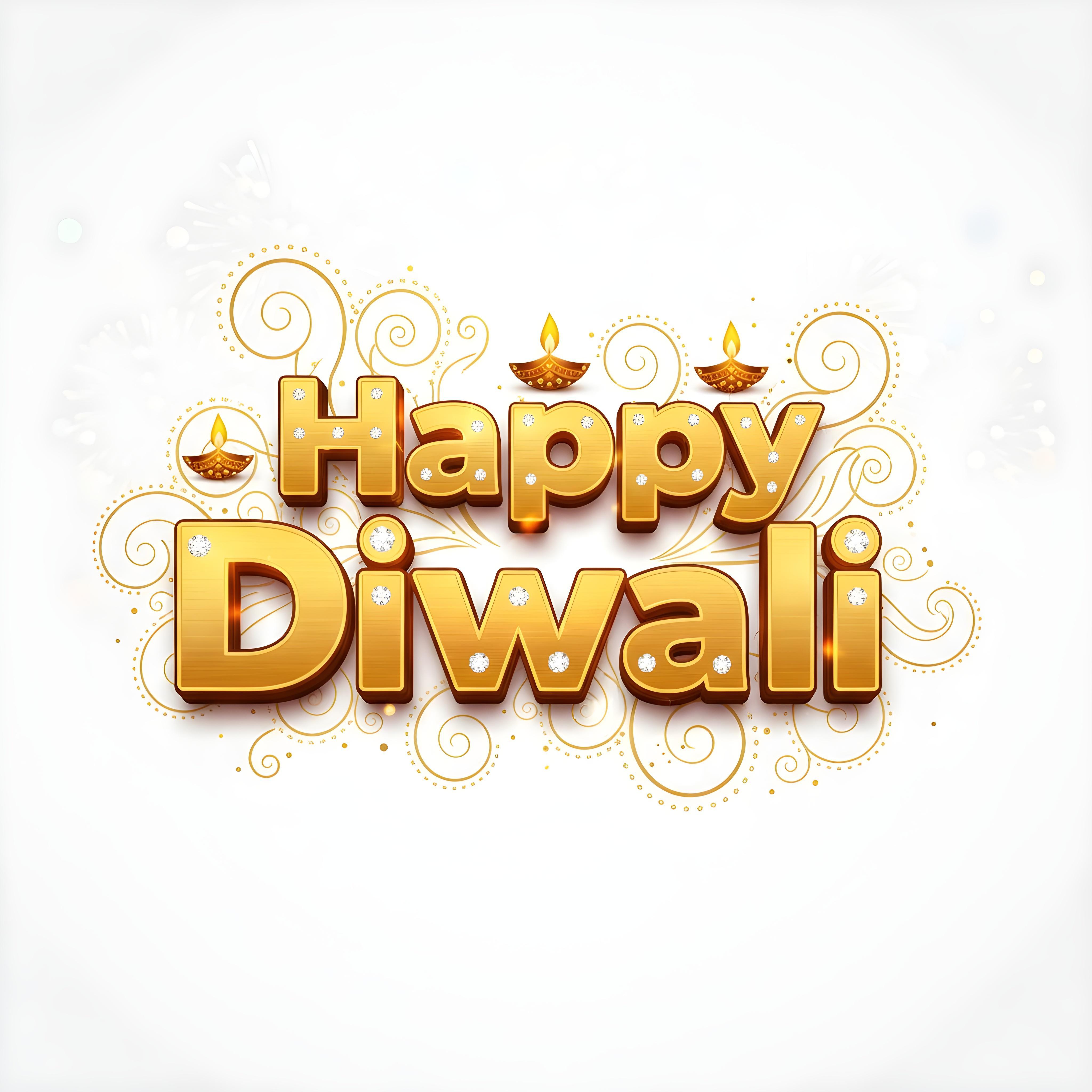 Happy Diwali Golden Typography Festival Greeting Design on White Background